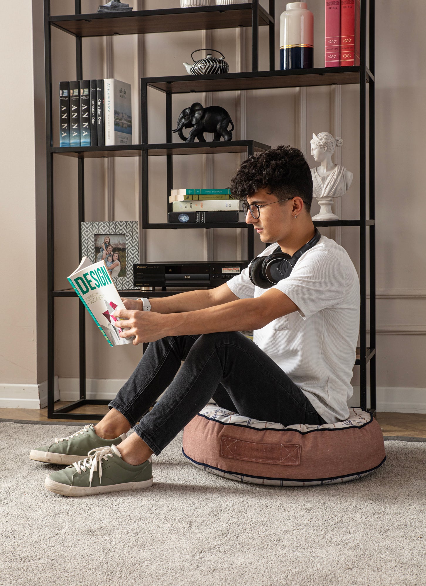 Yuvarlak Dekoratif Bahçe Minderi, Balkon Pufu 60x60cm - Ekoseli