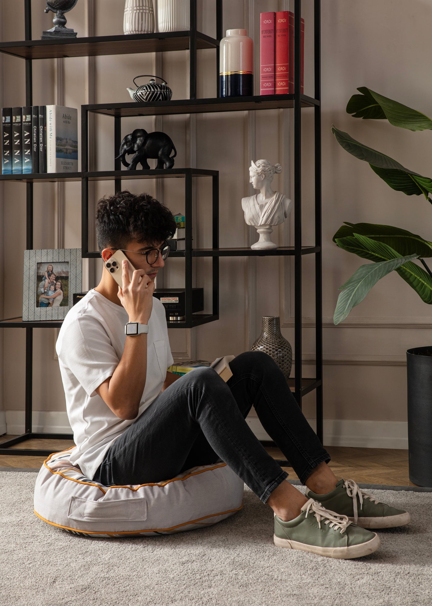 Yuvarlak Dekoratif Bahçe Minderi, Balkon Pufu 60x60cm, Kahve Çizgili