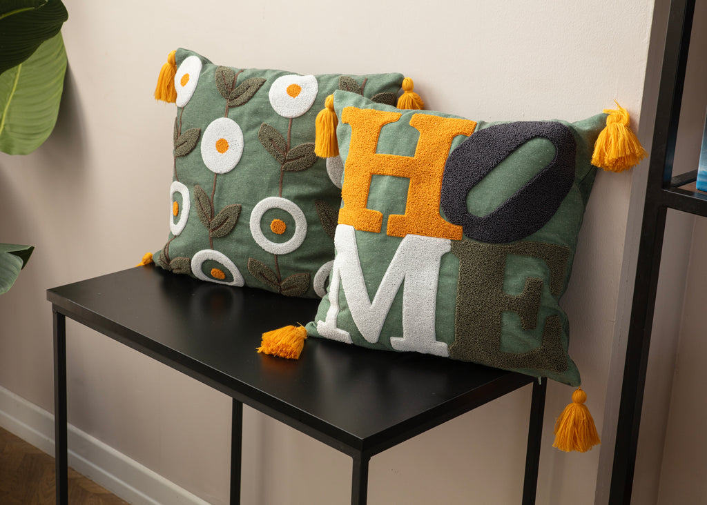 4'lü Kombin Dekoratif Punch İşlemeli Püsküllü Kırlent Kılıfı