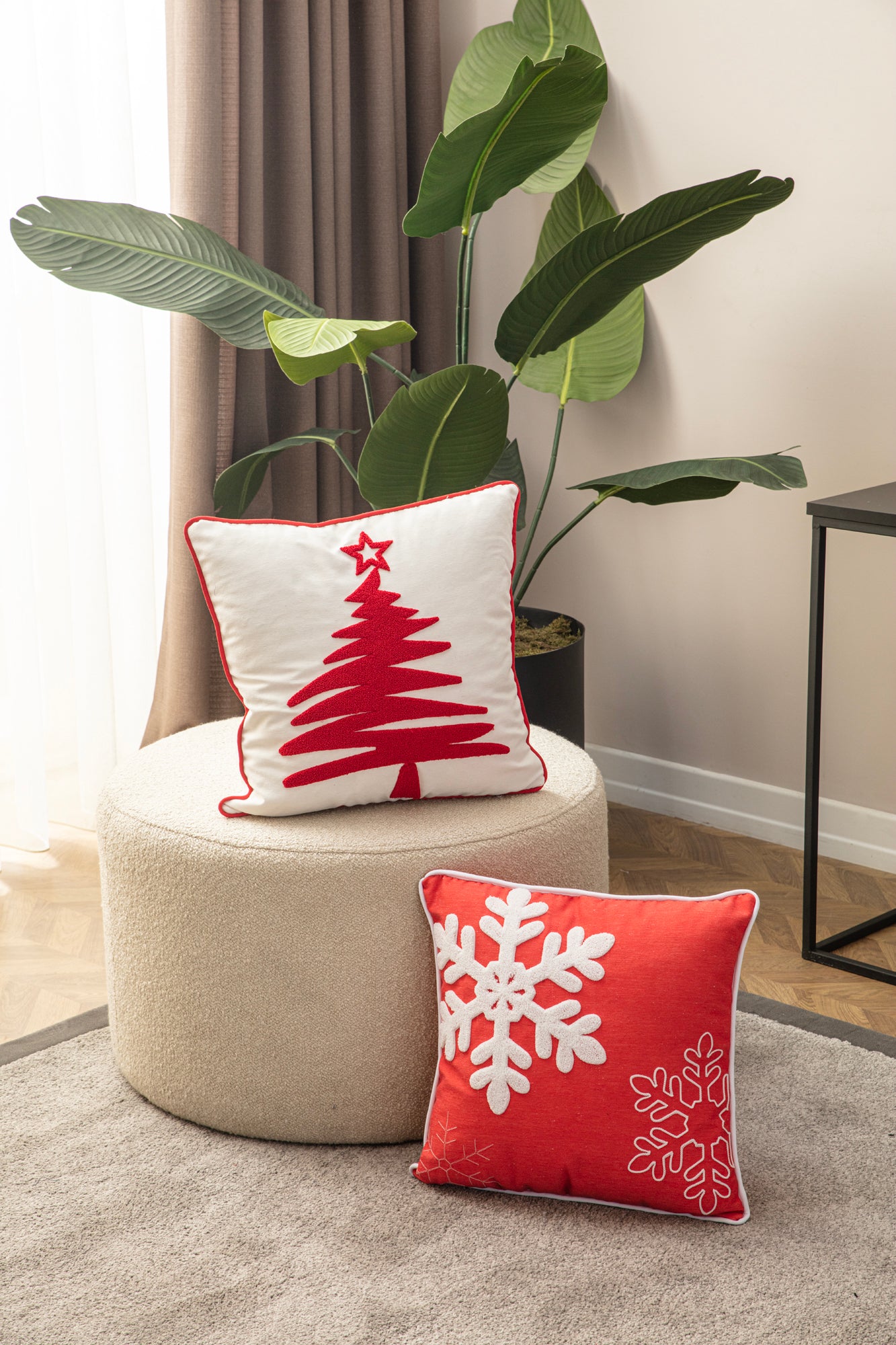 4'lü Dekoratif Punch İşlemeli Biyeli Keten Kırlent Kılıfıü