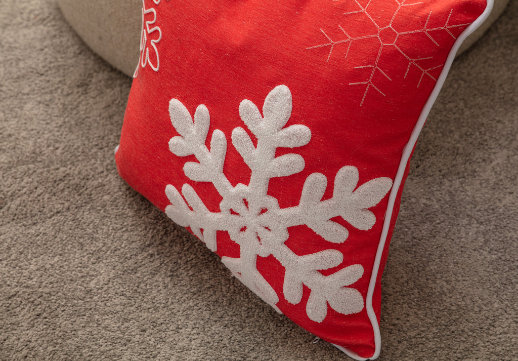 Dekoratif Punch İşlemeli Biyeli Keten Kırlent Kılıfı, Yılbaşı Temalı