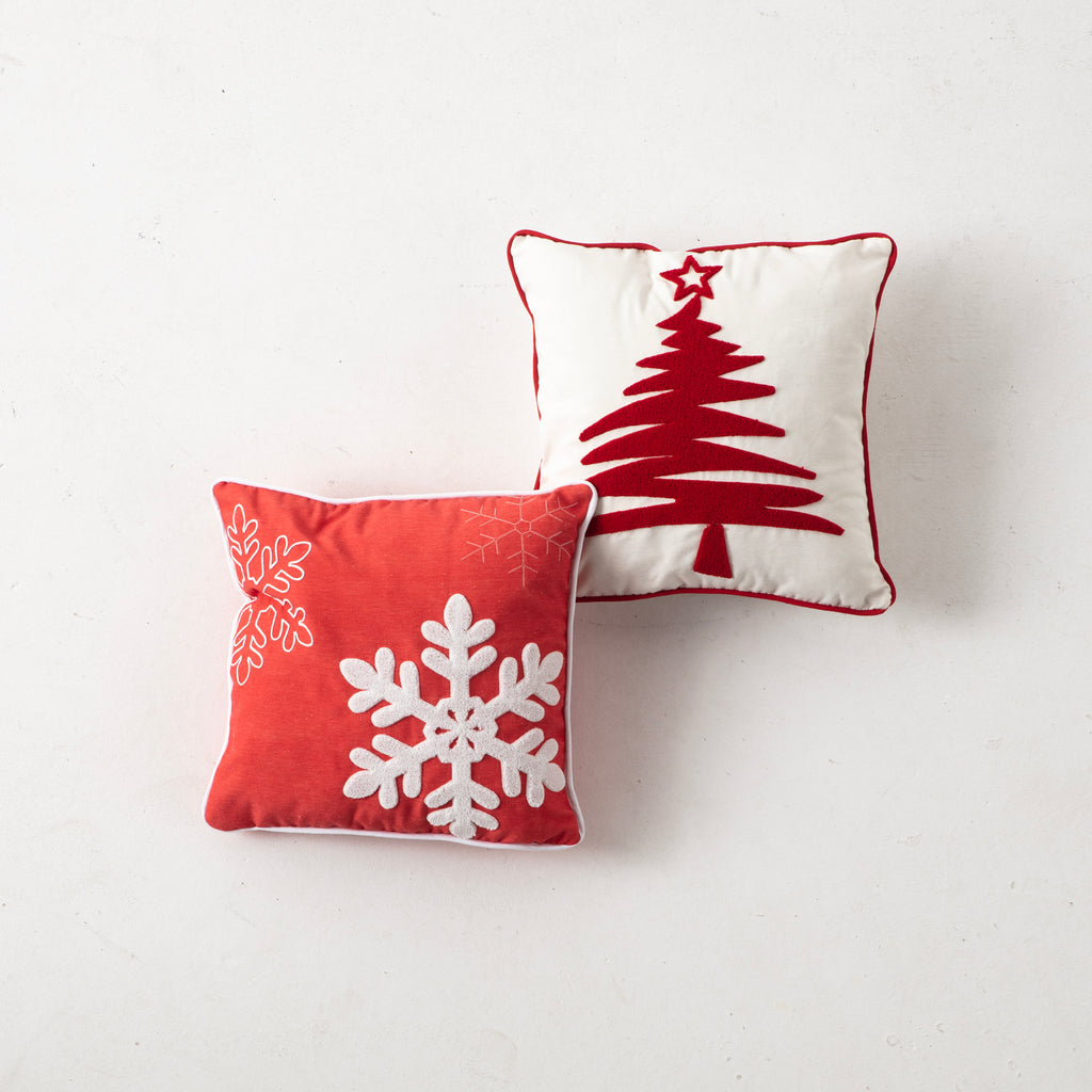 Dekoratif Punch İşlemeli Biyeli Keten Kırlent Kılıfı, Yılbaşı Temalı