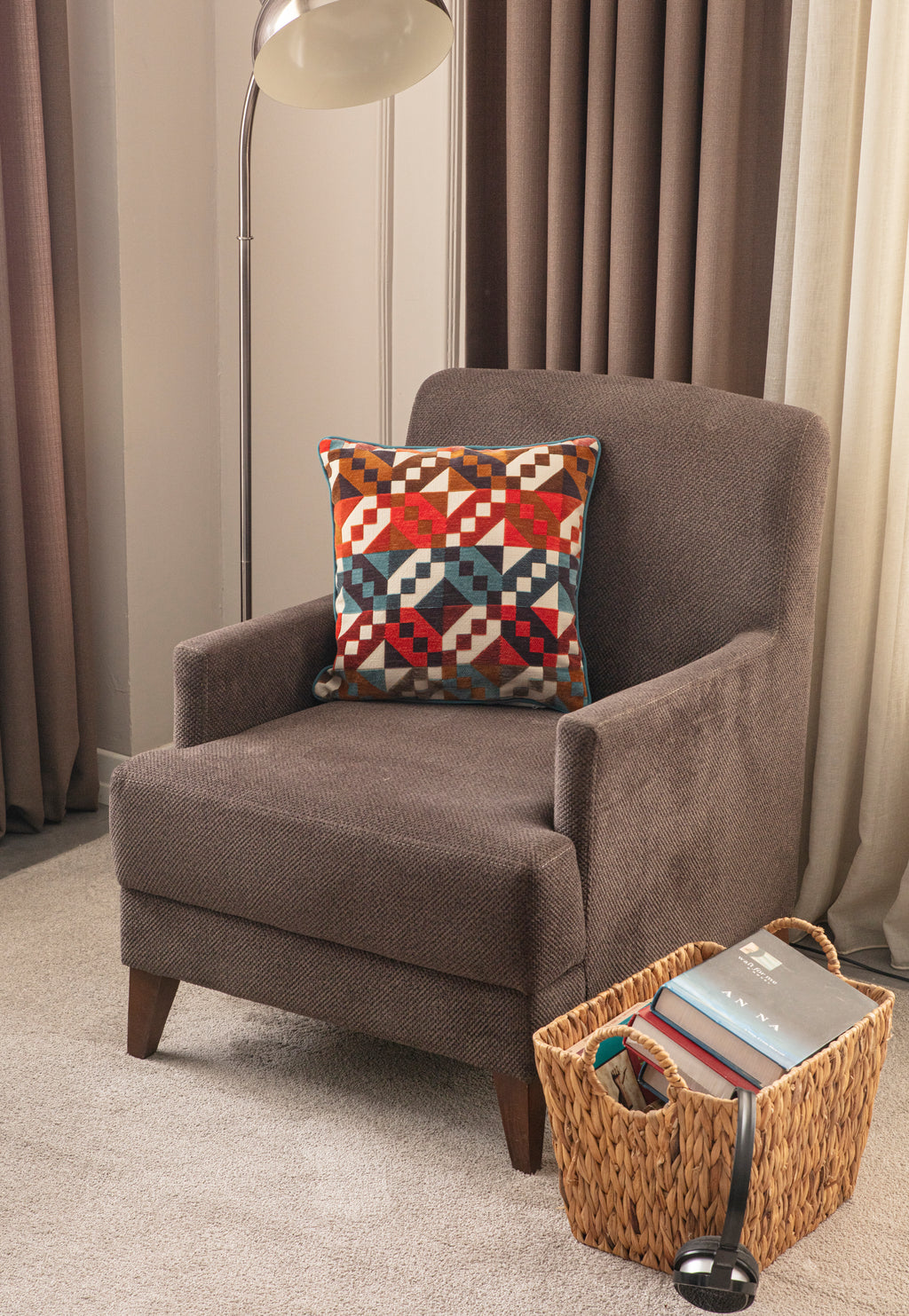 Jakarlı Premium Keten Kırlent Kılıfı, 43x43cm, 'Zar'