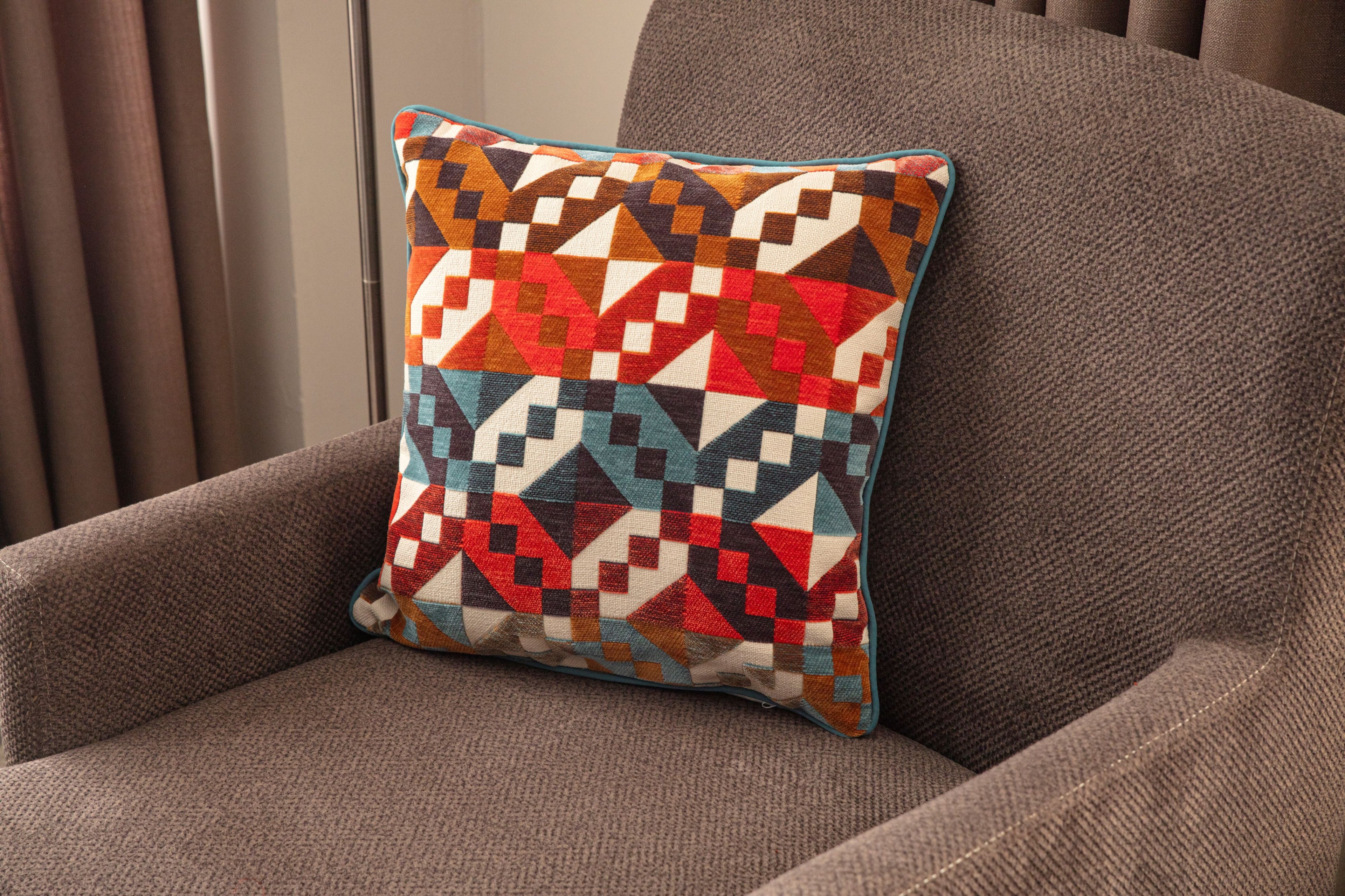 Jakarlı Premium Keten Kırlent Kılıfı, 43x43cm, 'Zar'