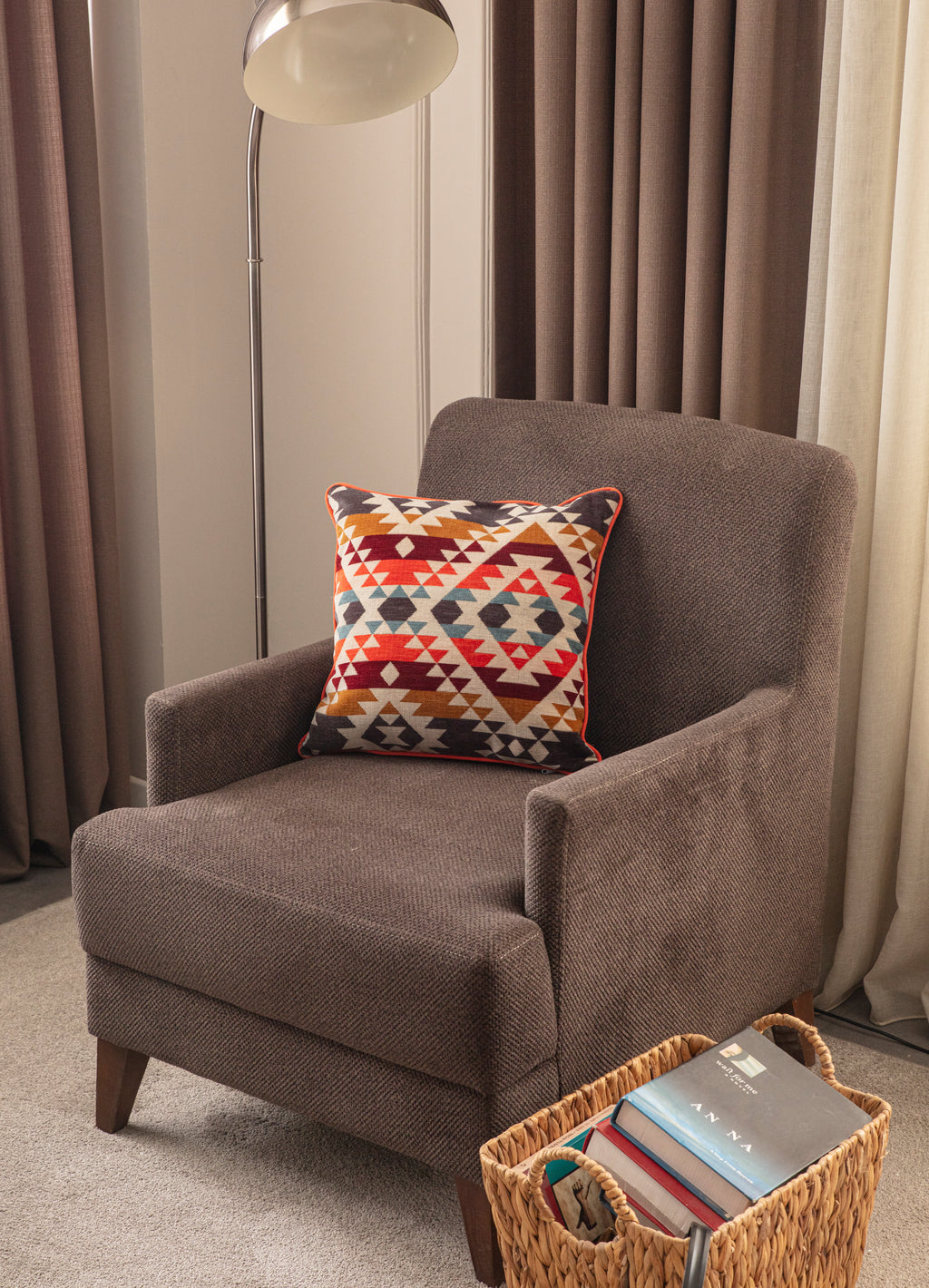 Jakarlı Premium Keten Kırlent Kılıfı, 43x43cm, 'Geo'