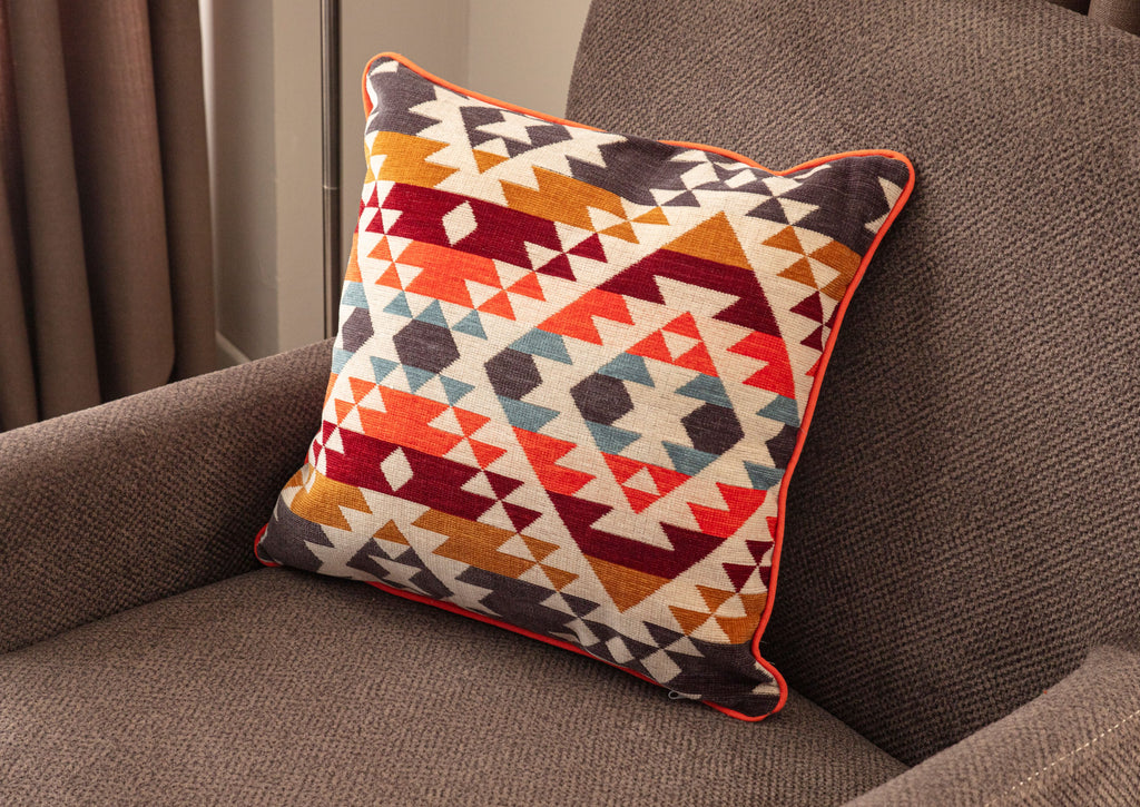 Jakarlı Premium Keten Kırlent Kılıfı, 43x43cm, 'Geo'