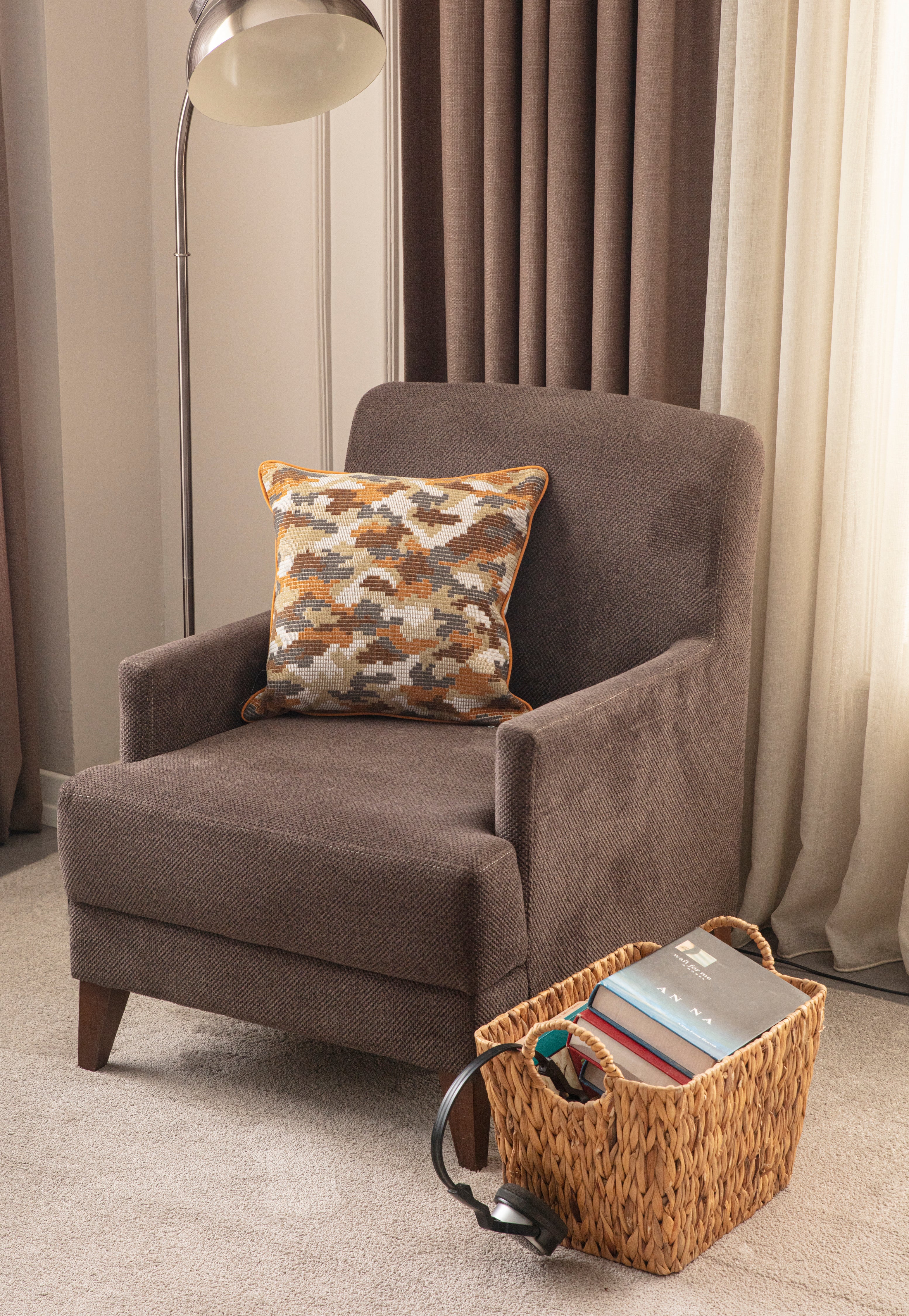 Biyeli Dekoratif Premium Kırlent Kılıfı, 43x43cm, 'Kamufle'