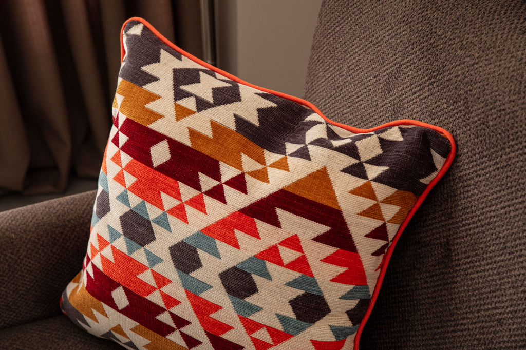 Jakarlı Premium Keten Kırlent Kılıfı, 43x43cm, 'Geo'