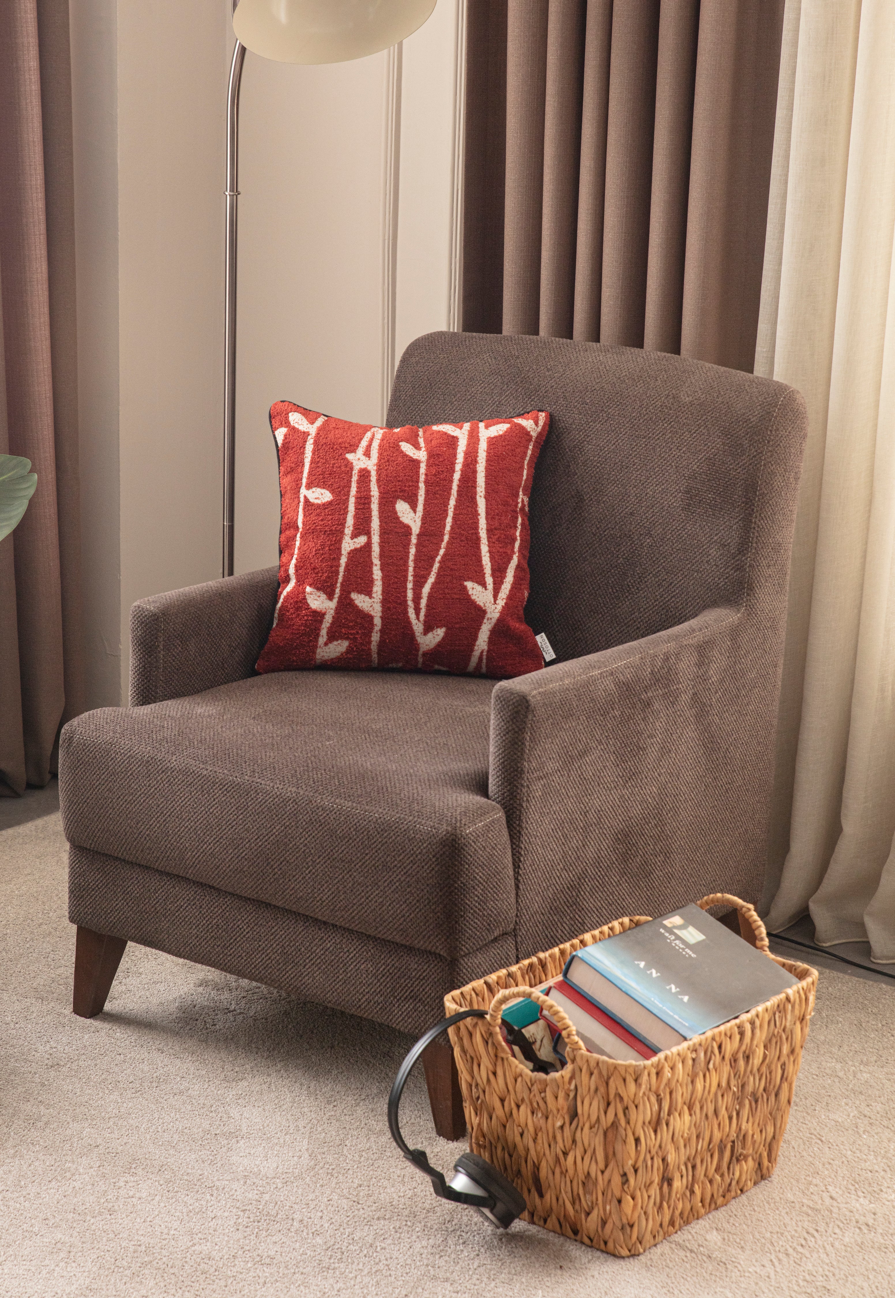 Biyeli Dekoratif Premium Kırlent Kılıfı, 43x43cm, 'Dal'