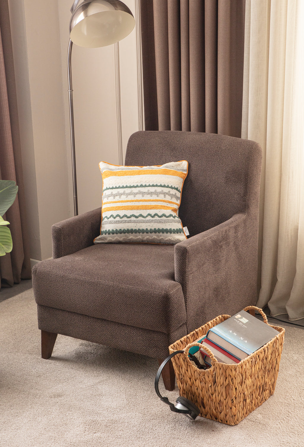 Jakarlı Premium Keten Kırlent Kılıfı 43x43cm, Çizgi Desenli