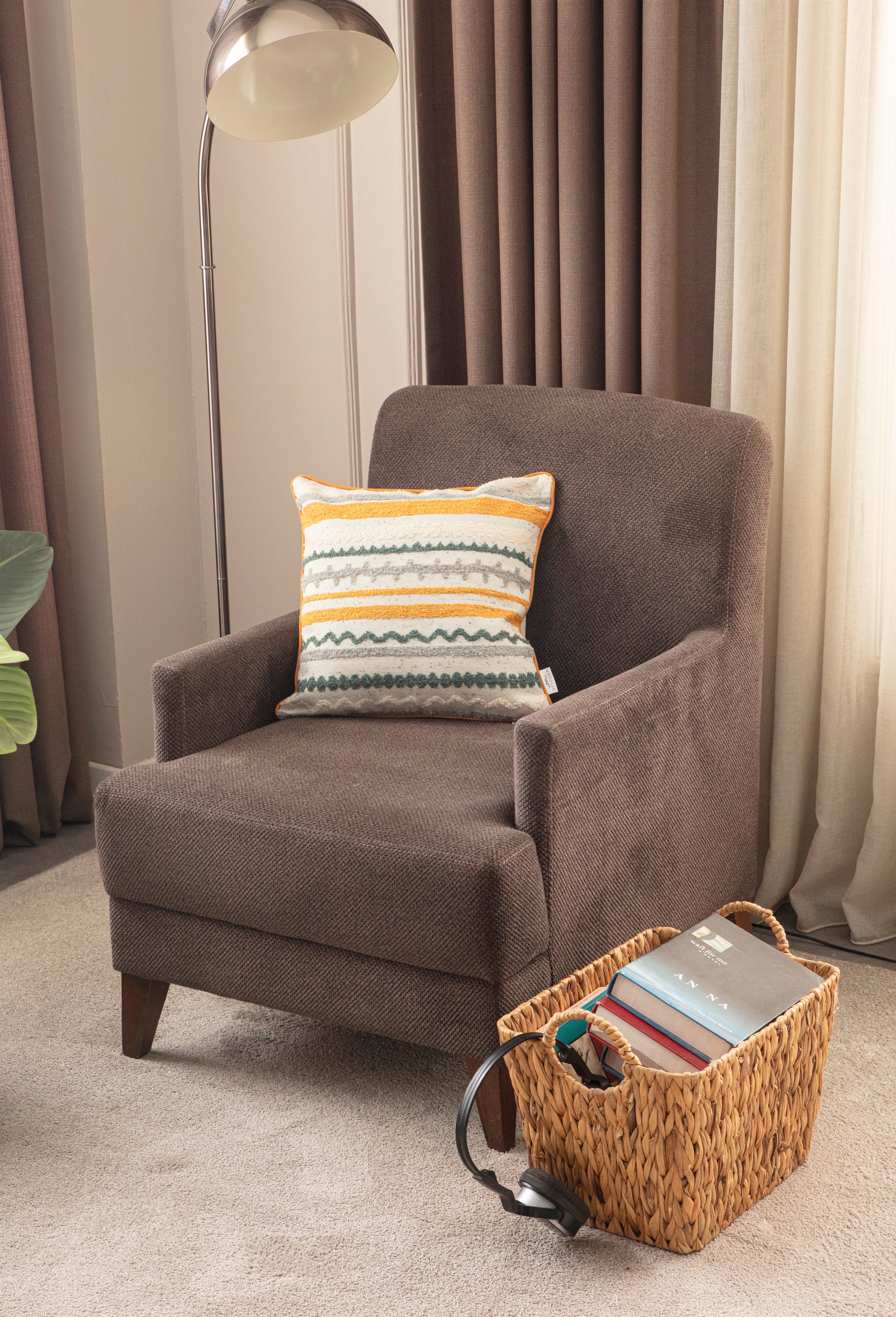 Jakarlı Premium Keten Kırlent Kılıfı 43x43cm, Çizgi Desenli