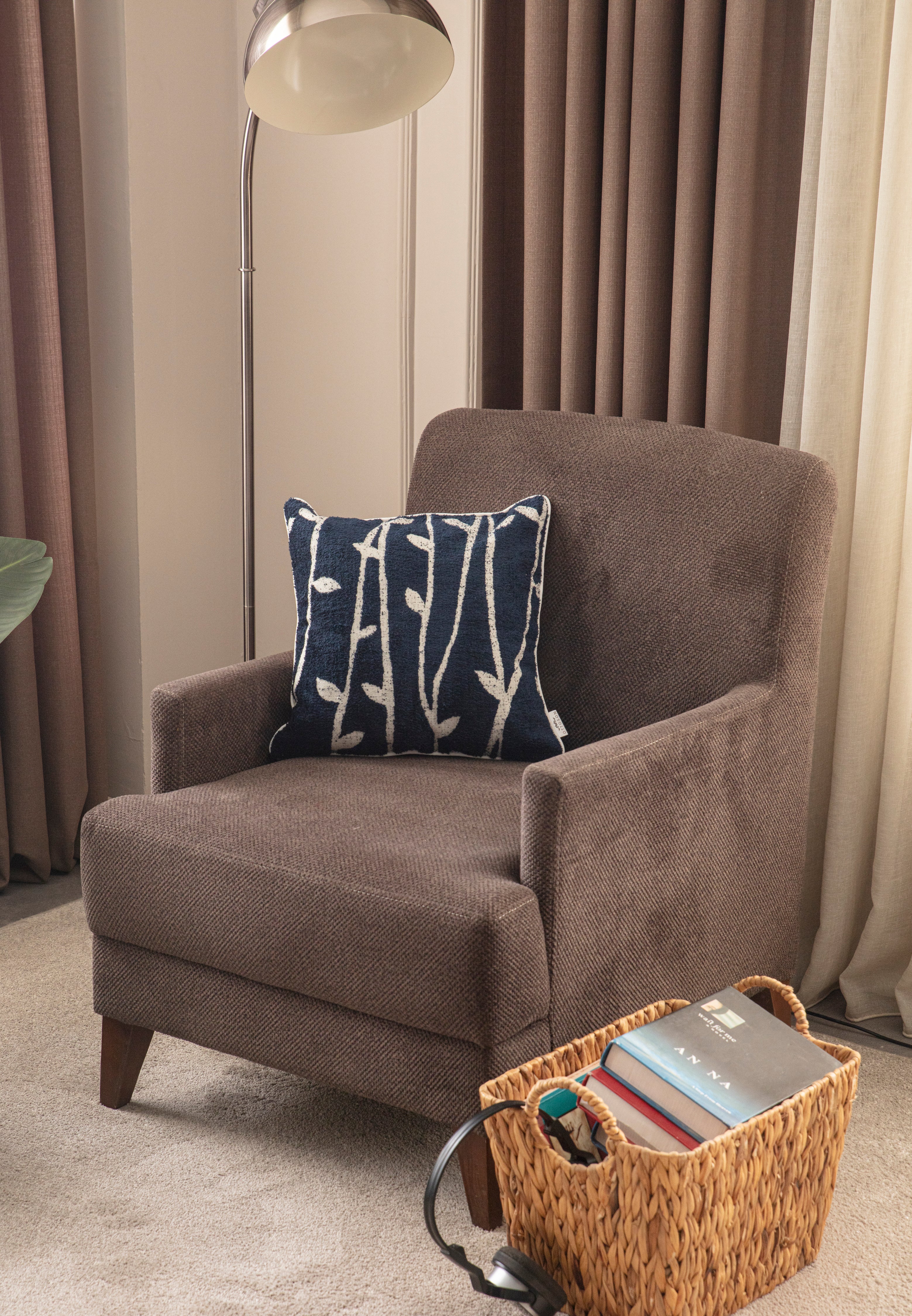 Biyeli Dekoratif Premium Kırlent Kılıfı, 43x43cm, 'Dal'