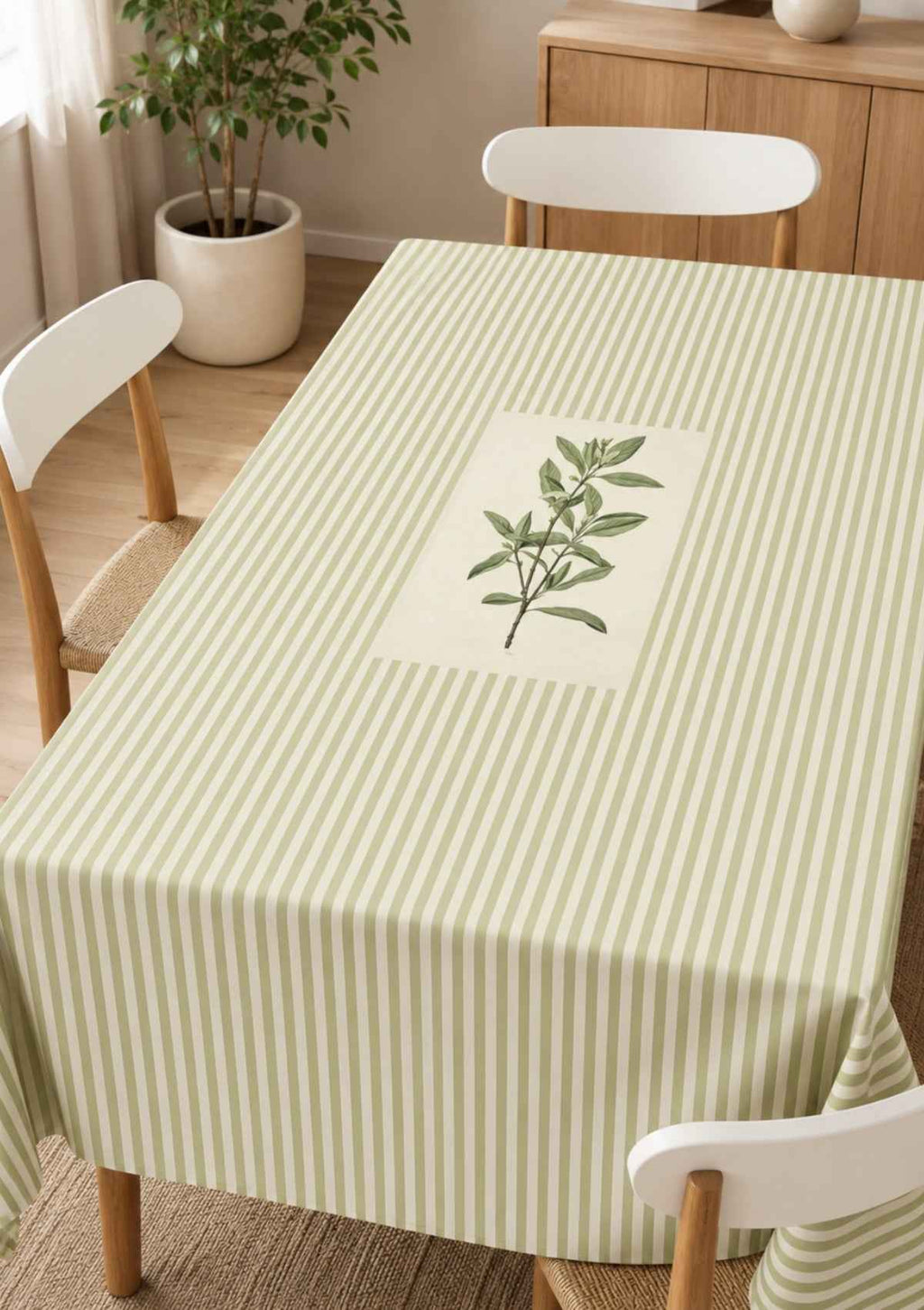 Zeytindalı Baskılı Çizgili Dertsiz Leke Tutmaz Desenli Dikdörtgen Bahçe Balkon Salon Mutfak Masa Piknik Örtüsü 140x220cm