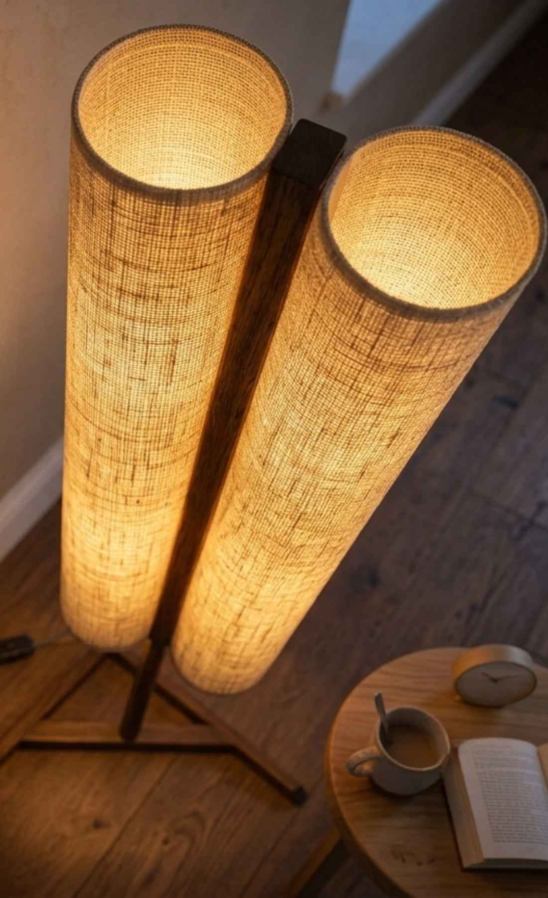Doğal Jüt Kumaşlı Ahşap Ayaklı Bohem Lambader 150 cm Kumaş Başlıklı Salon Yatak Odası Köşe Aydınlatma Abajur