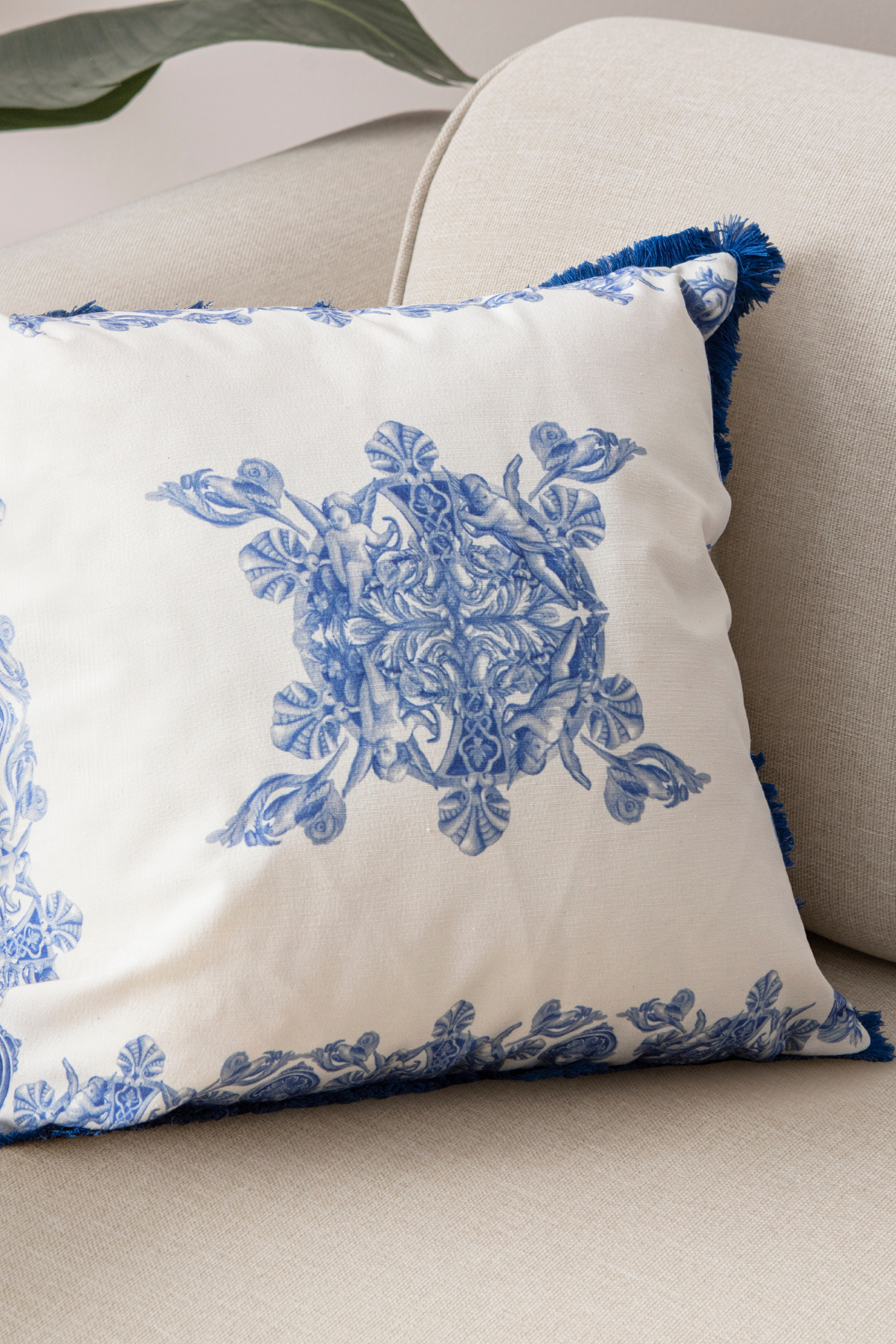 Azure Blue Premium Seri Saçaklı Özel Tasarım Kırlent Kılıfı 43x43c, Dekoratif Kırlent Kılıfı