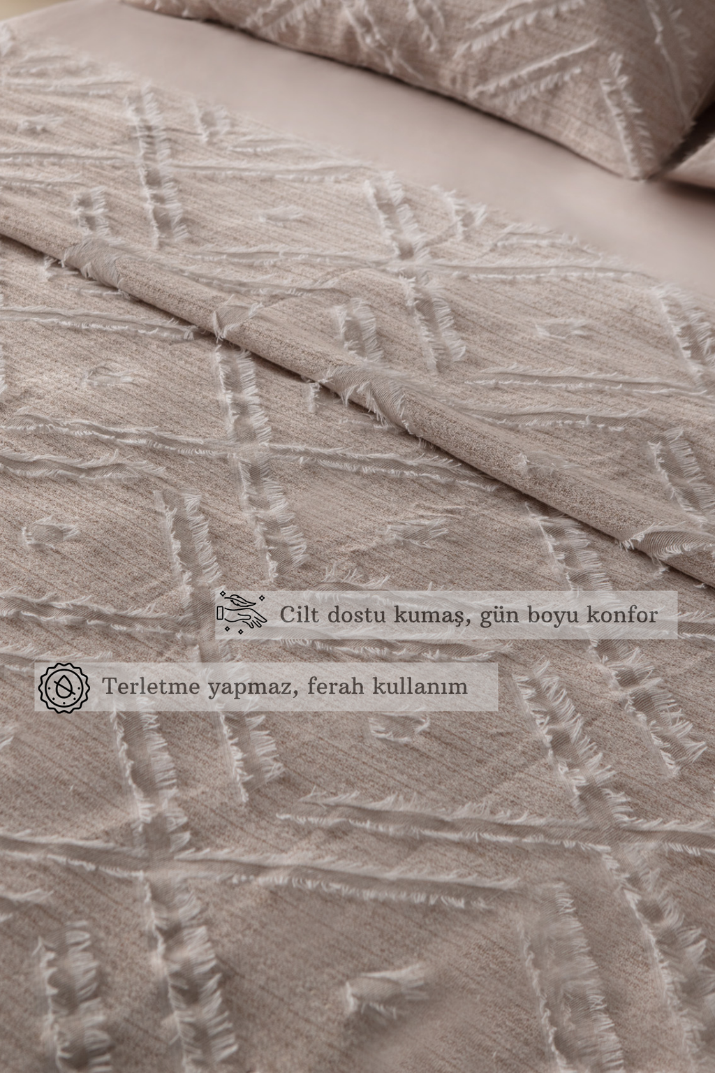 Anna Delux Çift Kişilik Çok Amaçlı Yatak Örtüsü Seti Bej Pamuk Nevresim Takımı Günlük 220x240