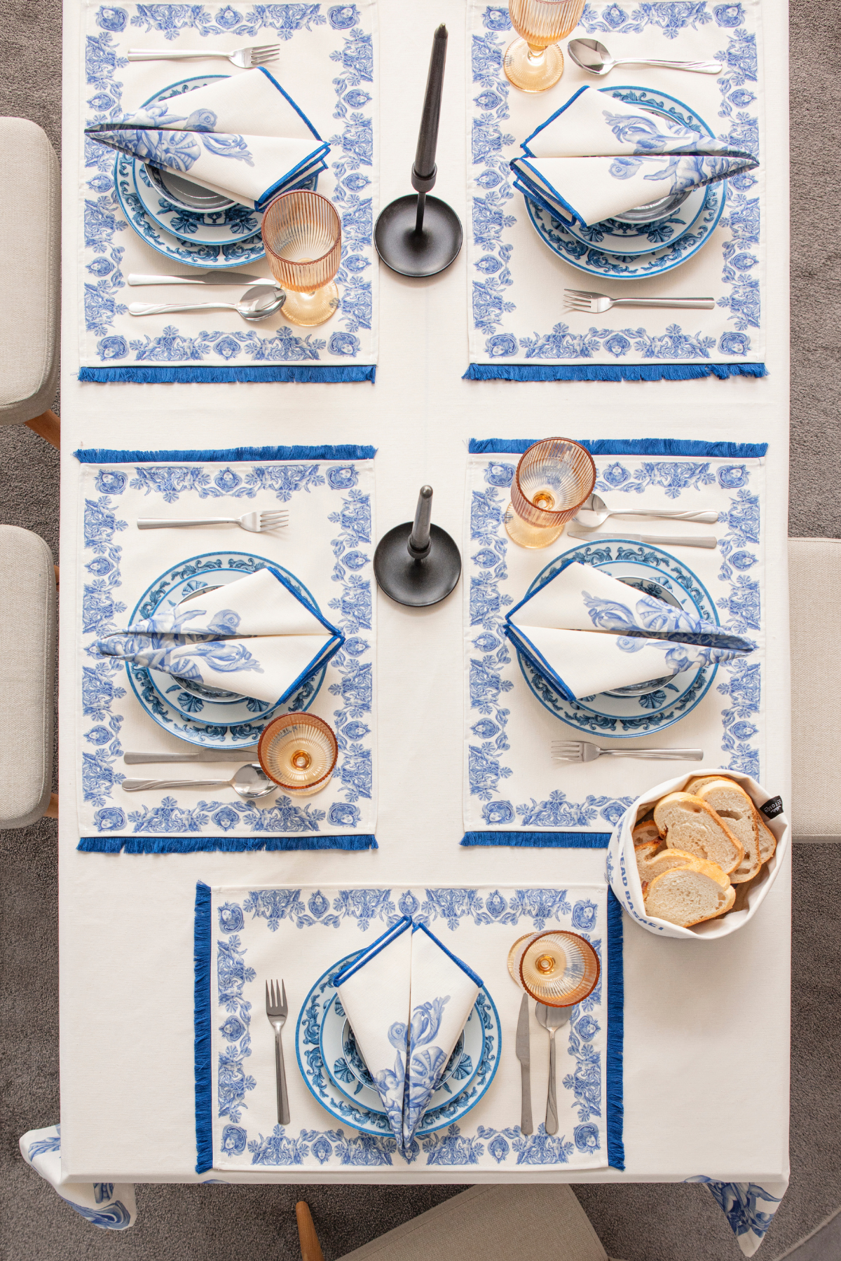Azure Blue, Yemek Masası, Mutfak Masası Takımı, Masa Örtüsü,Runner,6 Amerikan Servis, 6 Kumaş Peçete