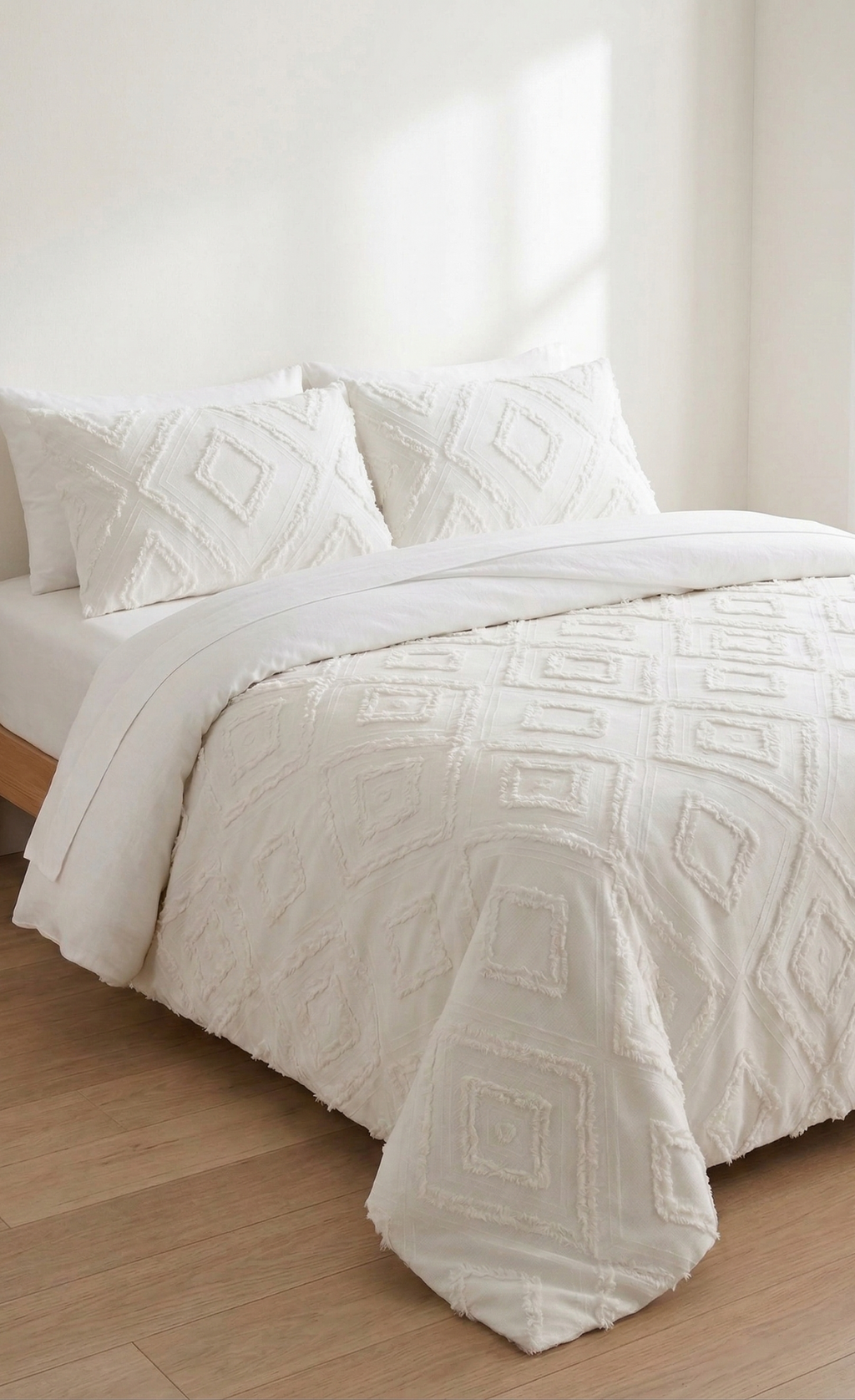 İskandinav Çift Kişilik 3 Parça Yatak Örtüsü Ekru