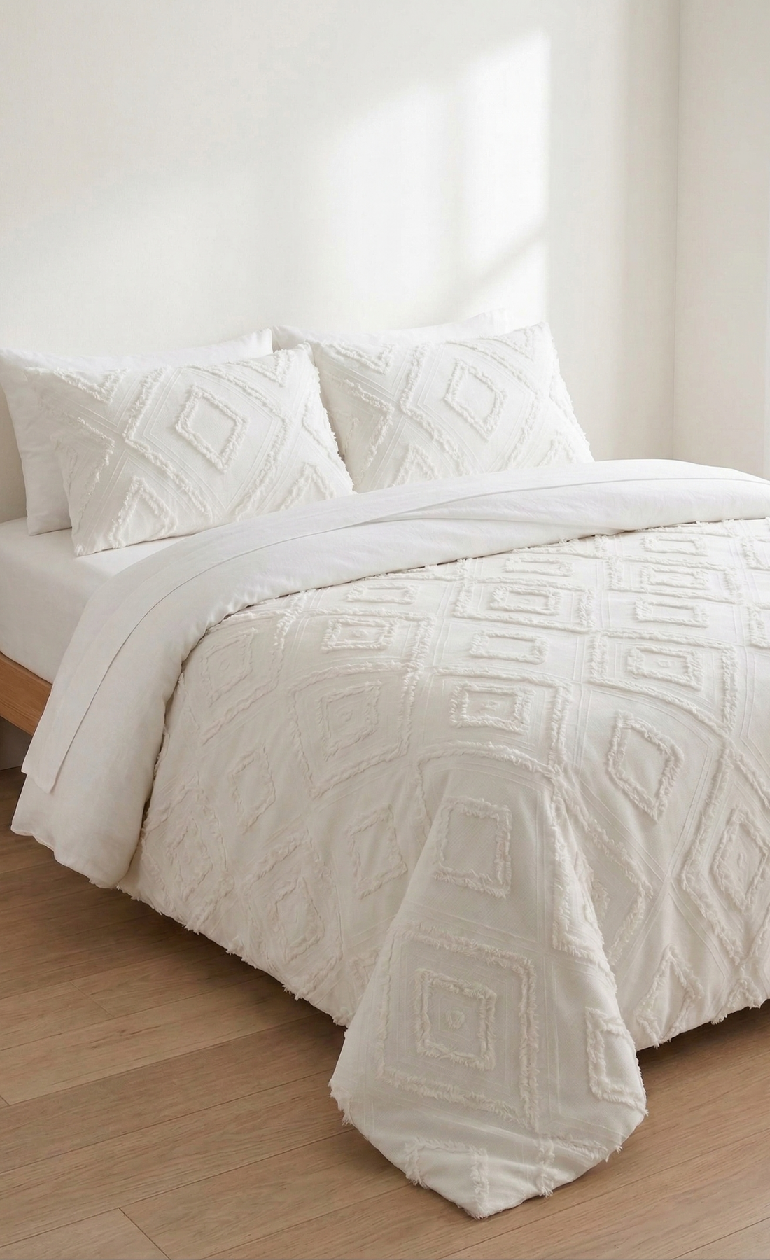 İskandinav Çift Kişilik 3 Parça Yatak Örtüsü Ekru