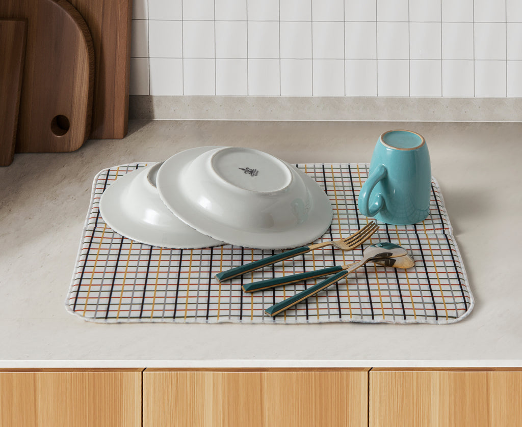 Bulaşık Kurutma Örtüsü, Bulaşıklık, Tezgah Üstü Bulaşık Matı, Süper Emici Mutfak Matı, Ekoseli