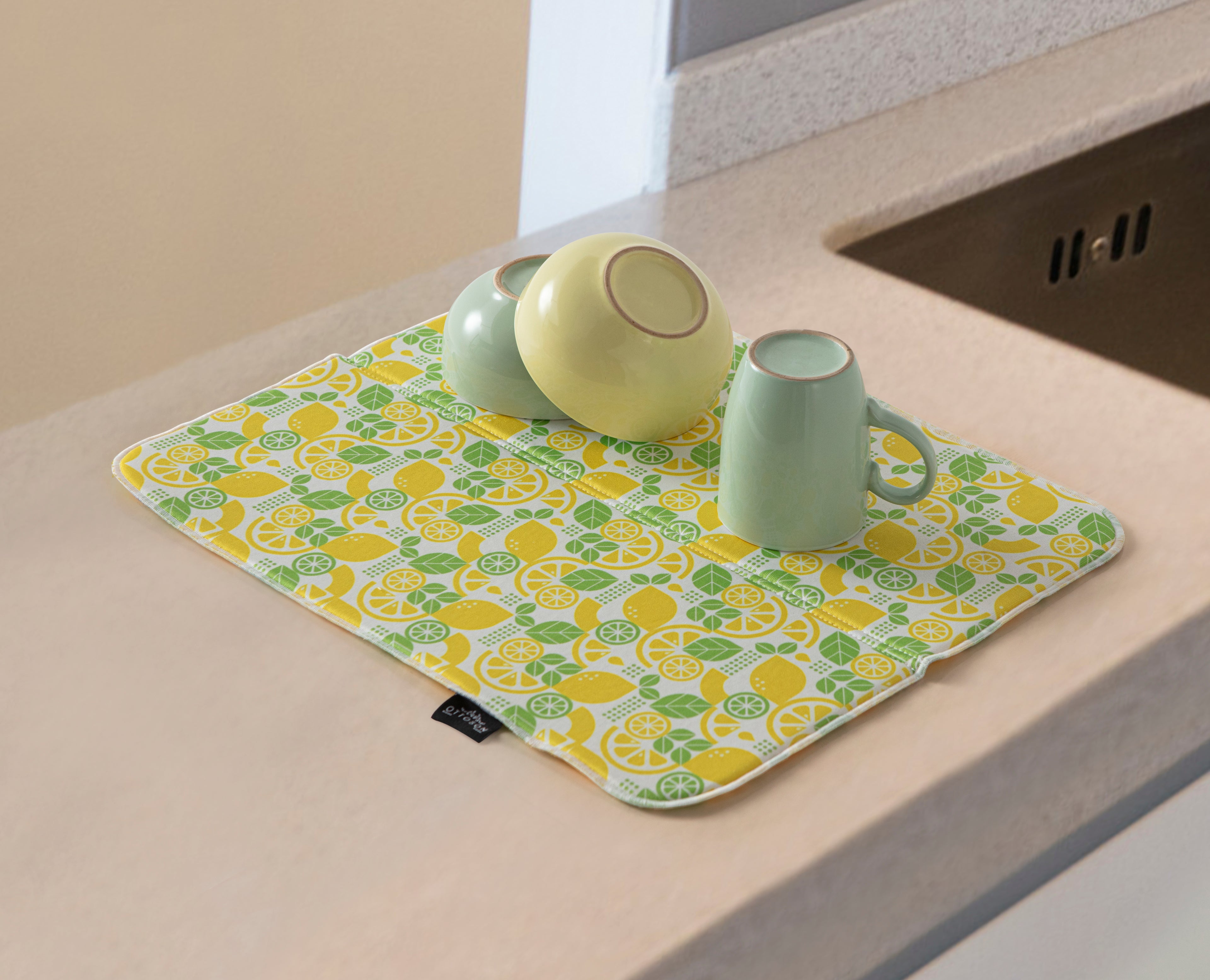 Bulaşık Kurutma Örtüsü, Bulaşıklık, Tezgah Üstü Bulaşık Matı, Süper Emici Mutfak Matı, Limon