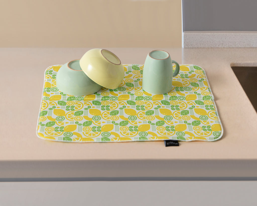 Bulaşık Kurutma Örtüsü, Bulaşıklık, Tezgah Üstü Bulaşık Matı, Süper Emici Mutfak Matı, Limon