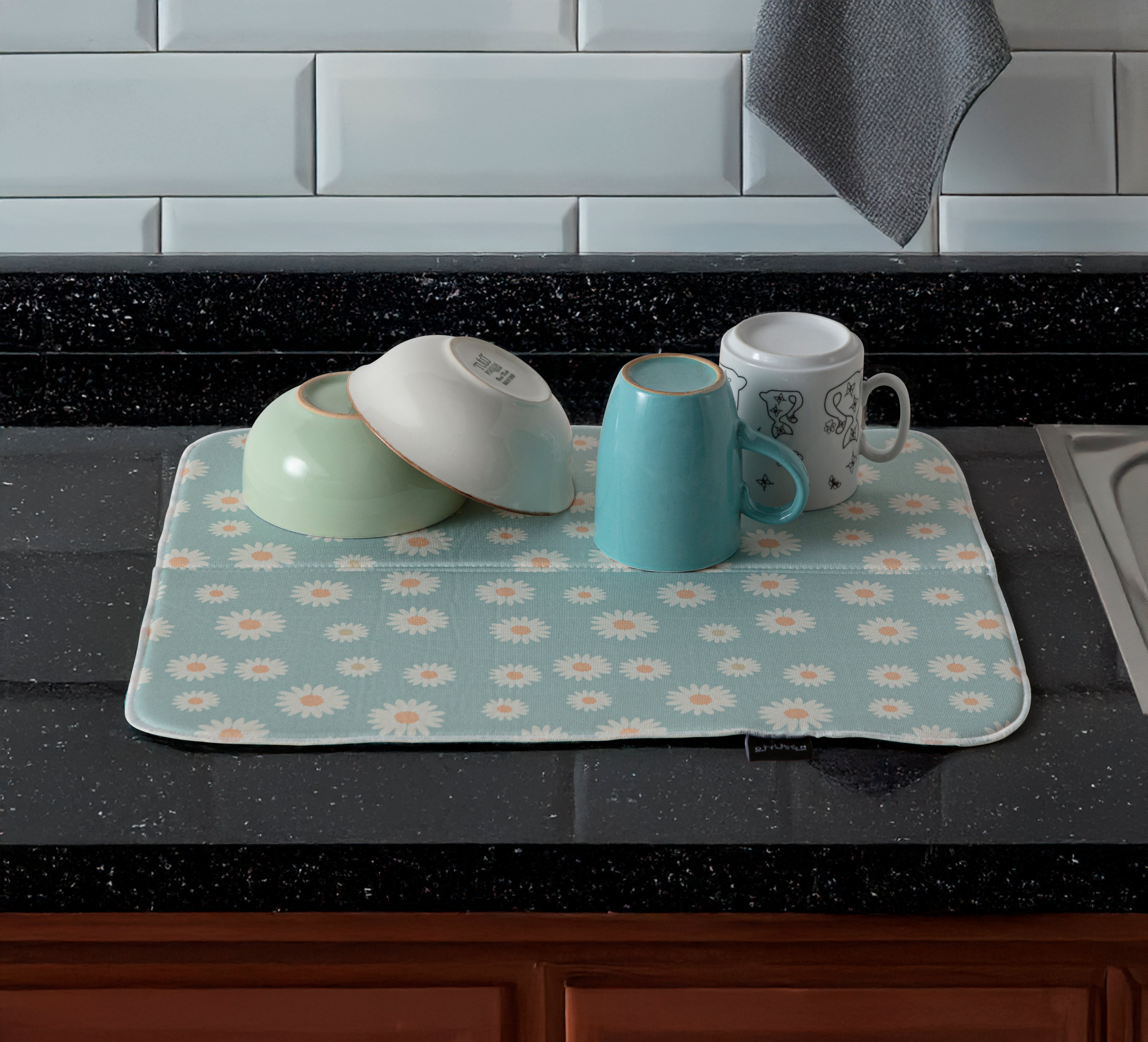 Bulaşık Kurutma Örtüsü, Bulaşıklık, Tezgah Üstü Bulaşık Matı, Süper Emici Mutfak Matı, Papatya