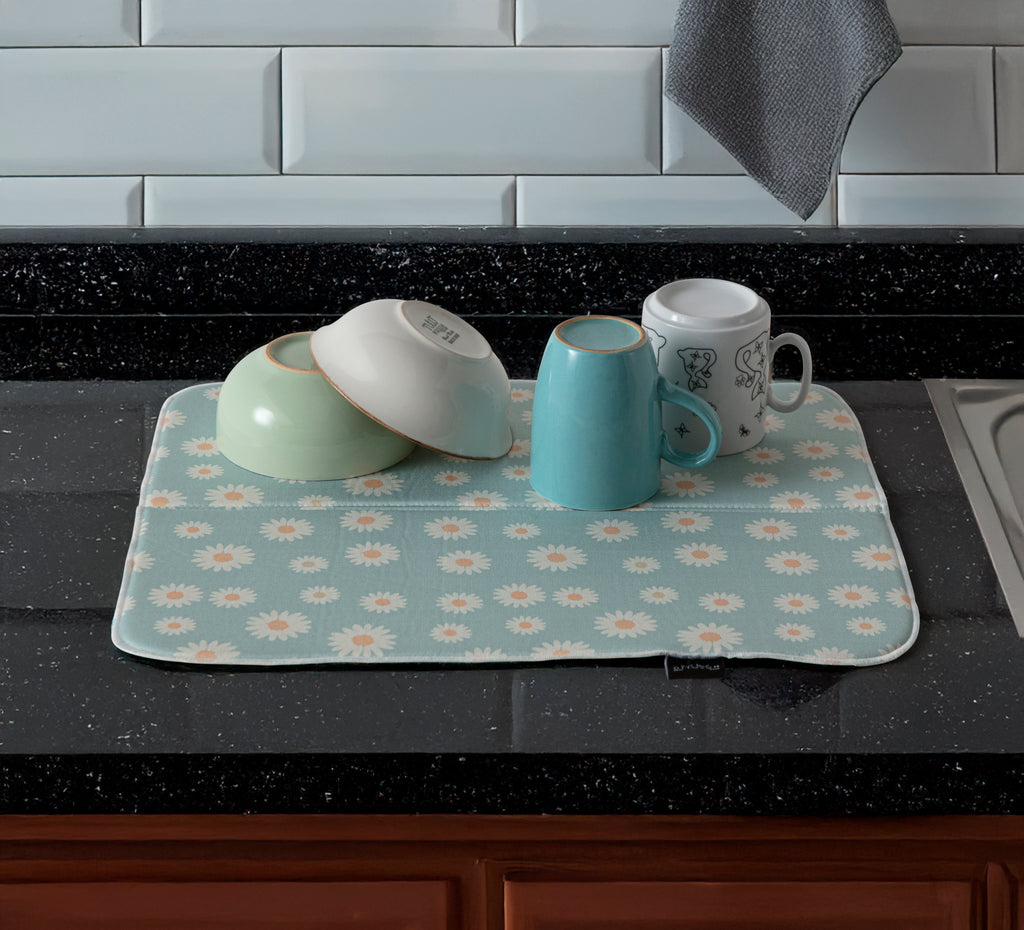 Bulaşık Kurutma Örtüsü, Bulaşıklık, Tezgah Üstü Bulaşık Matı, Süper Emici Mutfak Matı, Papatya
