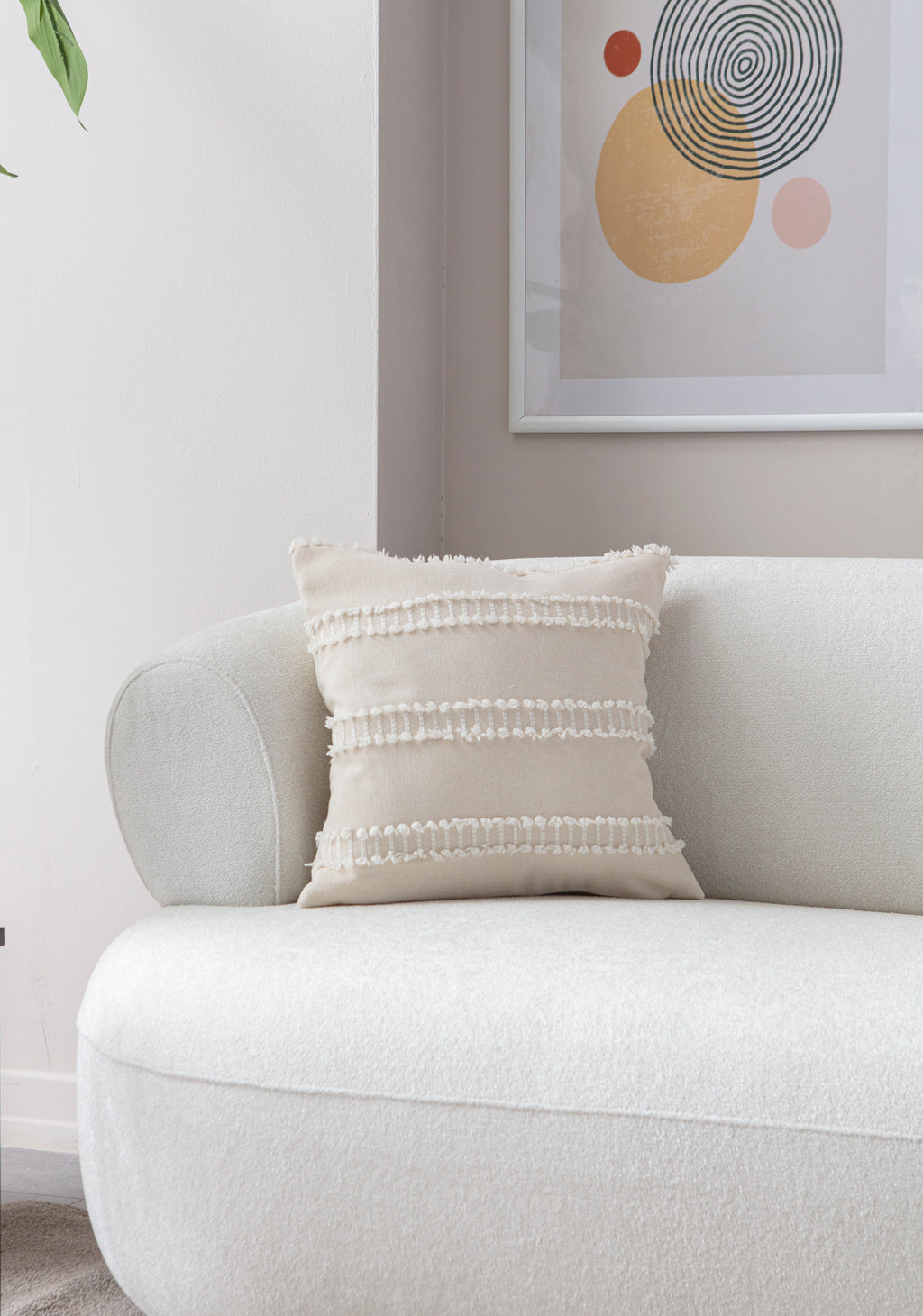 "Ray" Bohem Puantiyeli, Dekoratif Keten Kırlent Kılıfı, Punch İşlemeli Yastık Kılıfı 43x43cm