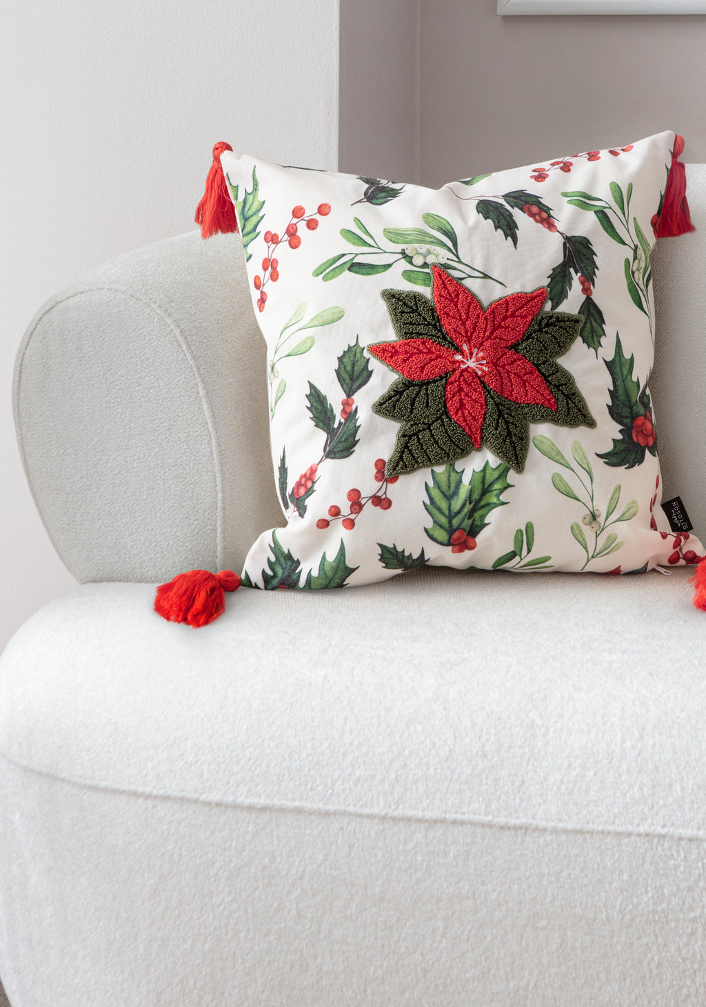 Kokina Premium Serisi, Kokina Çiçeği Desenli Kırlent Kılıfı, 43x43cm