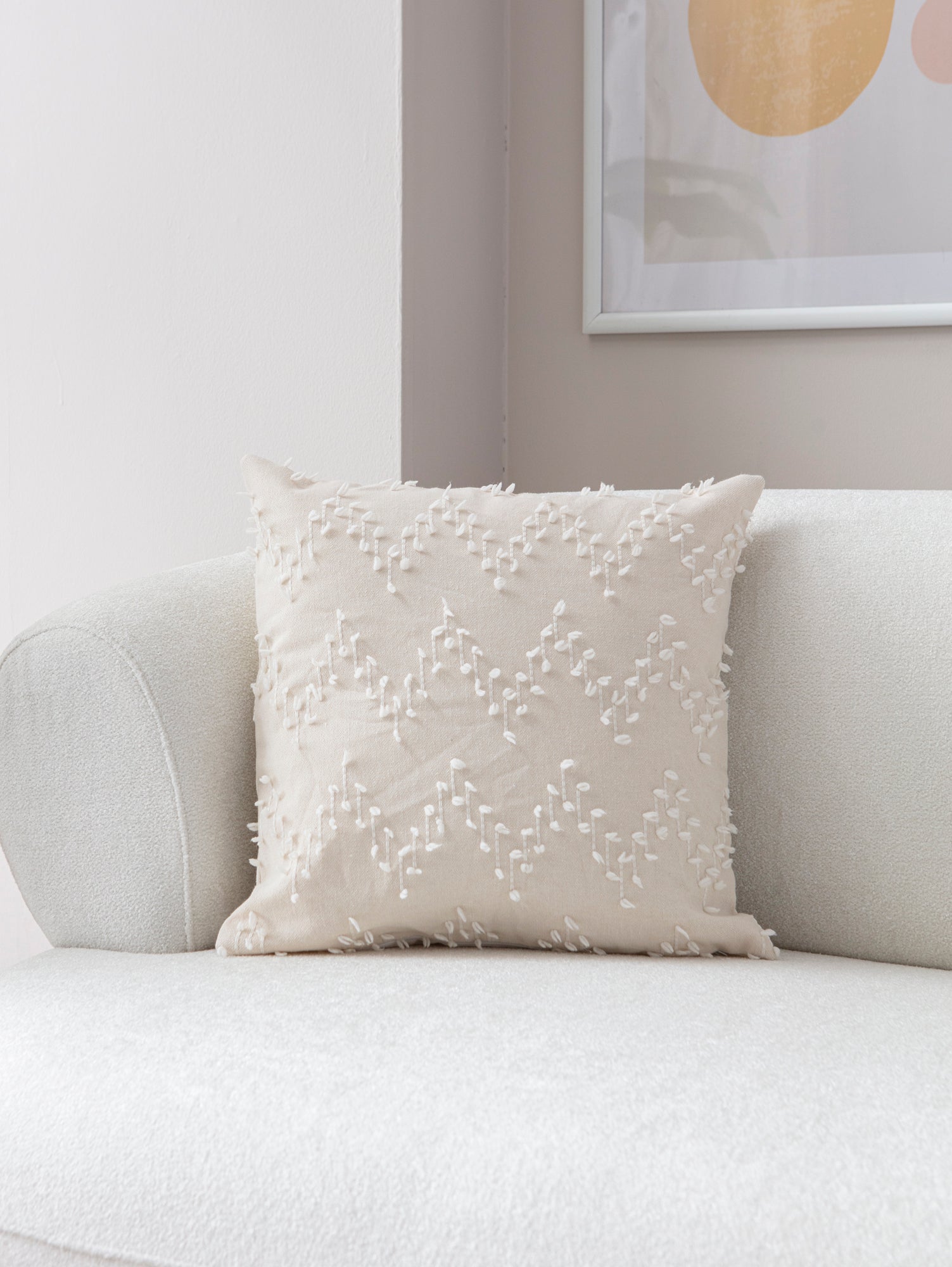 "Ritim" Bohem Puantiyeli, Dekoratif Keten Kırlent Kılıfı, Punch İşlemeli Yastık Kılıfı 43x43cm