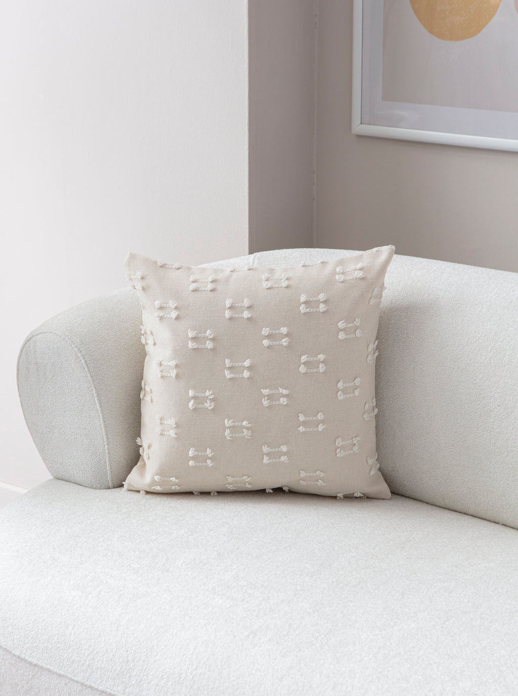 'Etnik' Bohem, Puantiyeli, Dekoratif Keten Kırlent Kılıfı, Punch İşlemeli