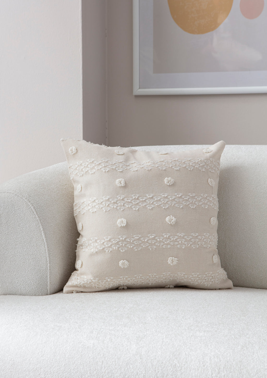 "Geometrik" Bohem Puantiyeli, Dekoratif Keten Kırlent Kılıfı, Punch İşlemeli 43x43cm