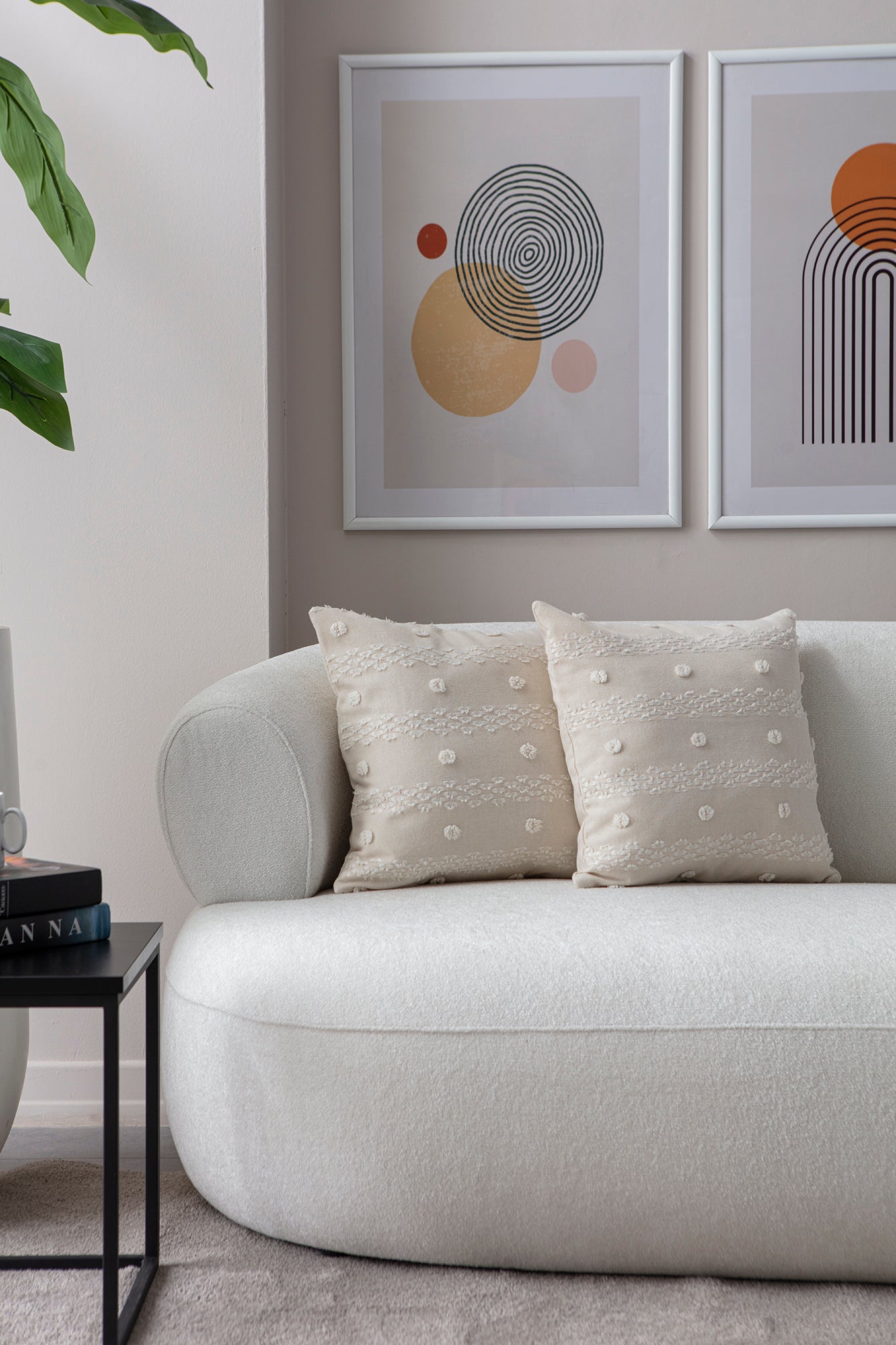 "Geometrik" Bohem Puantiyeli, Dekoratif Keten Kırlent Kılıfı, Punch İşlemeli 43x43cm