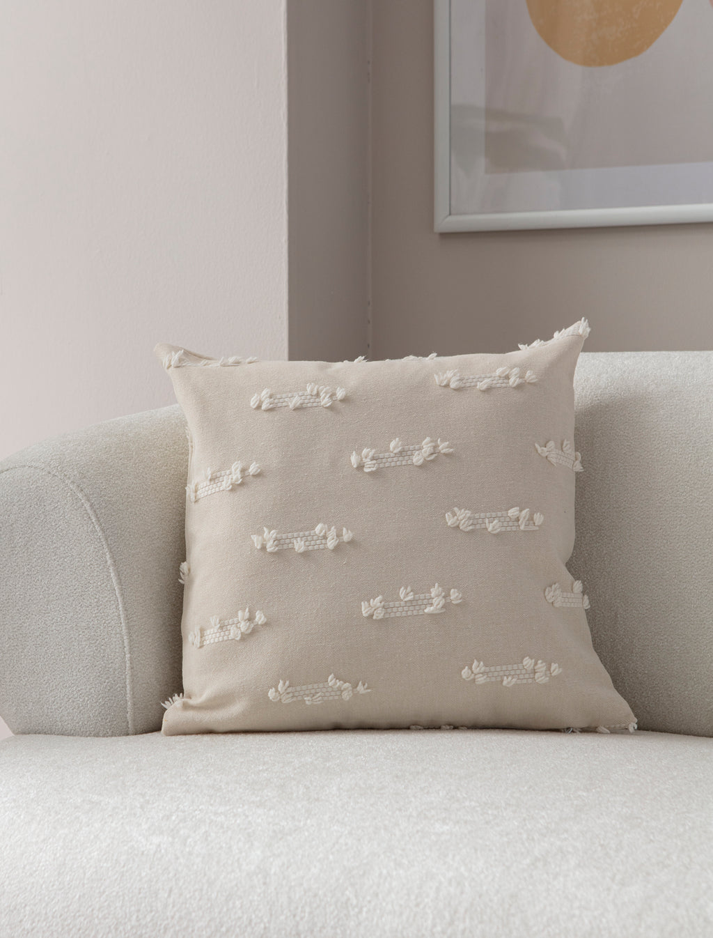 "Tırmık" Bohem Puantiyeli, Dekoratif Keten Kırlent Kılıfı, Punch İşlemeli Yastık Kılıfı 43x43cm