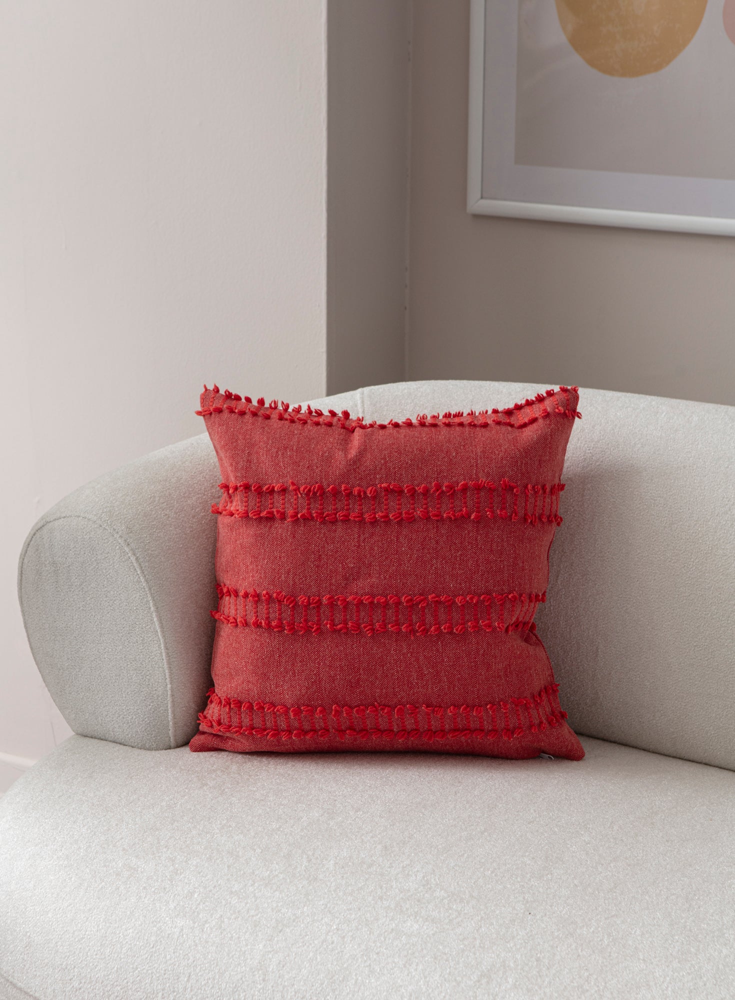 "Ray" Bohem Puantiyeli, Dekoratif Keten Kırlent Kılıfı, Punch İşlemeli Yastık Kılıfı 43x43cm