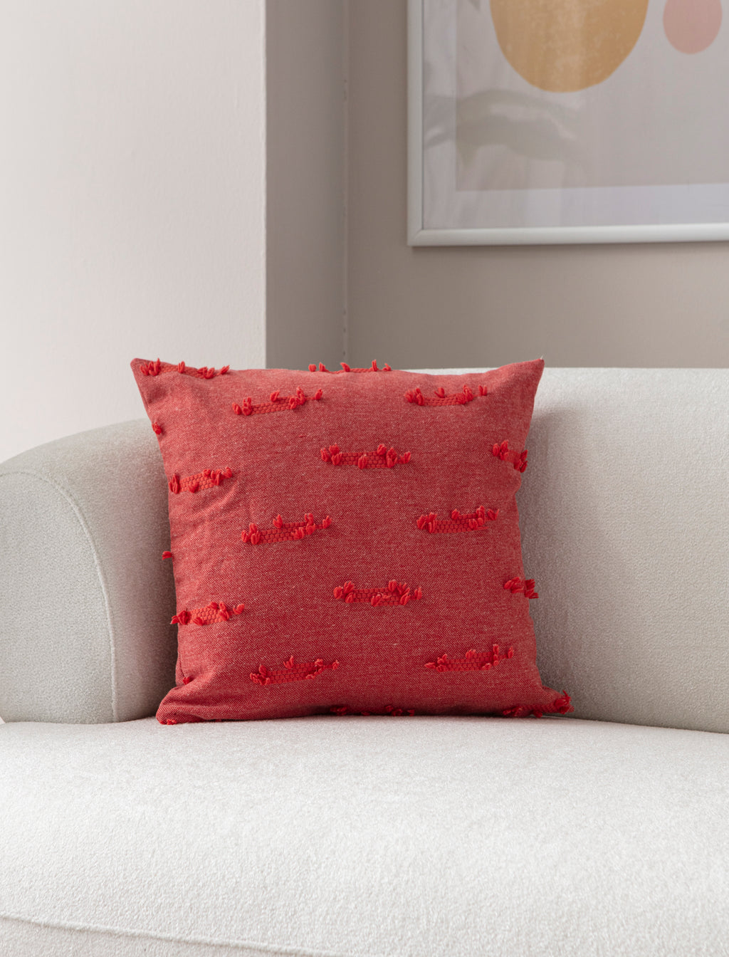 "Tırmık" Bohem Puantiyeli, Dekoratif Keten Kırlent Kılıfı, Punch İşlemeli Yastık Kılıfı 43x43cm