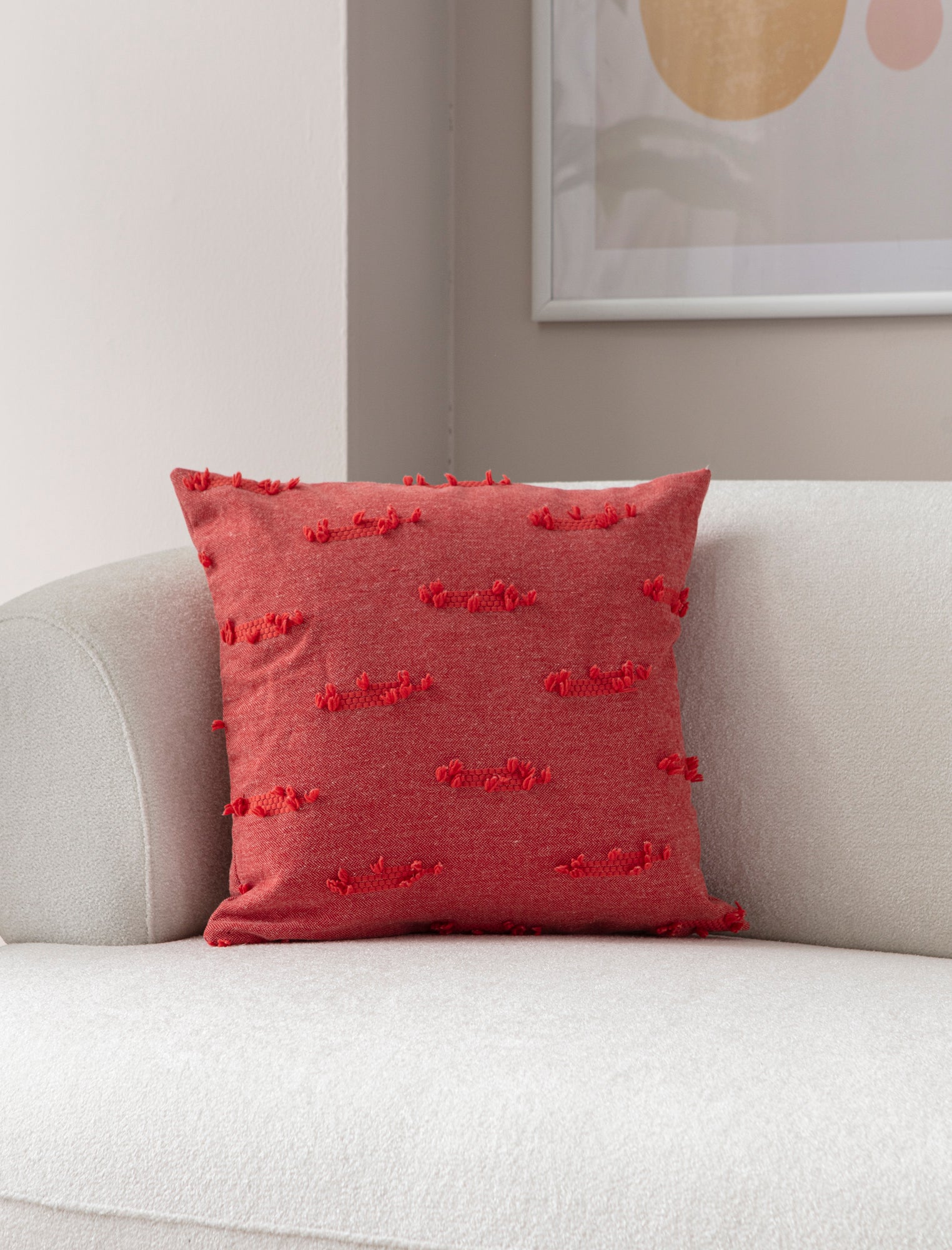 "Tırmık" Bohem Puantiyeli, Dekoratif Keten Kırlent Kılıfı, Punch İşlemeli Yastık Kılıfı 43x43cm