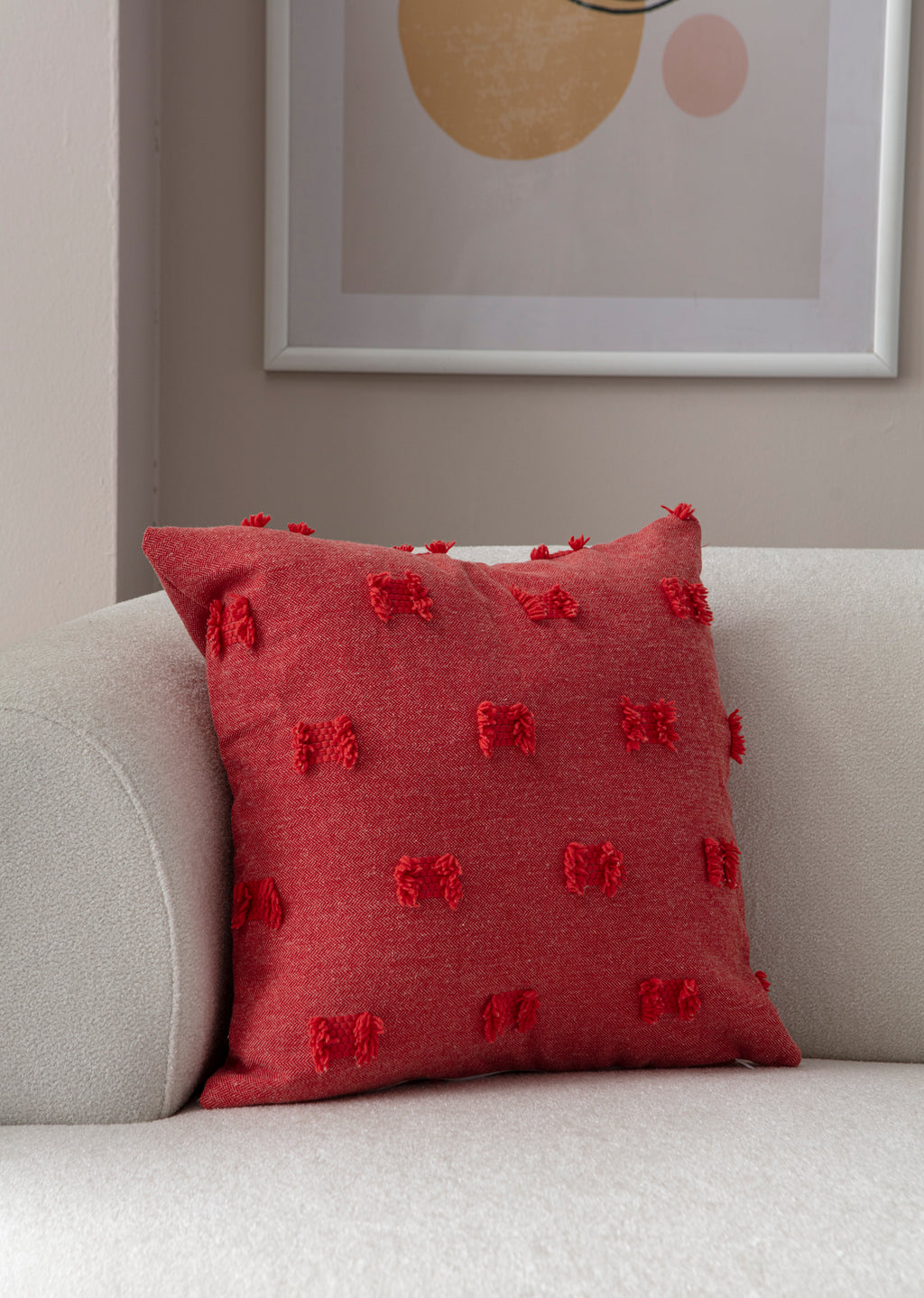 "Papyo" Bohem Puantiyeli, Dekoratif Keten Kırlent Kılıfı, Punch İşlemeli 43x43cm