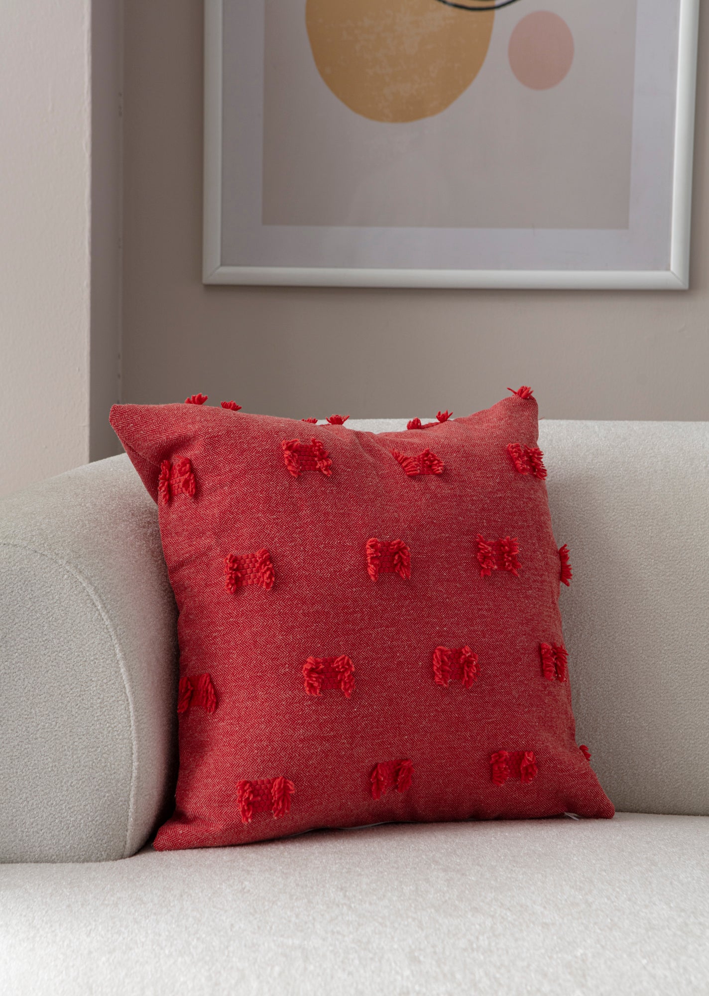 "Papyo" Bohem Puantiyeli, Dekoratif Keten Kırlent Kılıfı, Punch İşlemeli 43x43cm