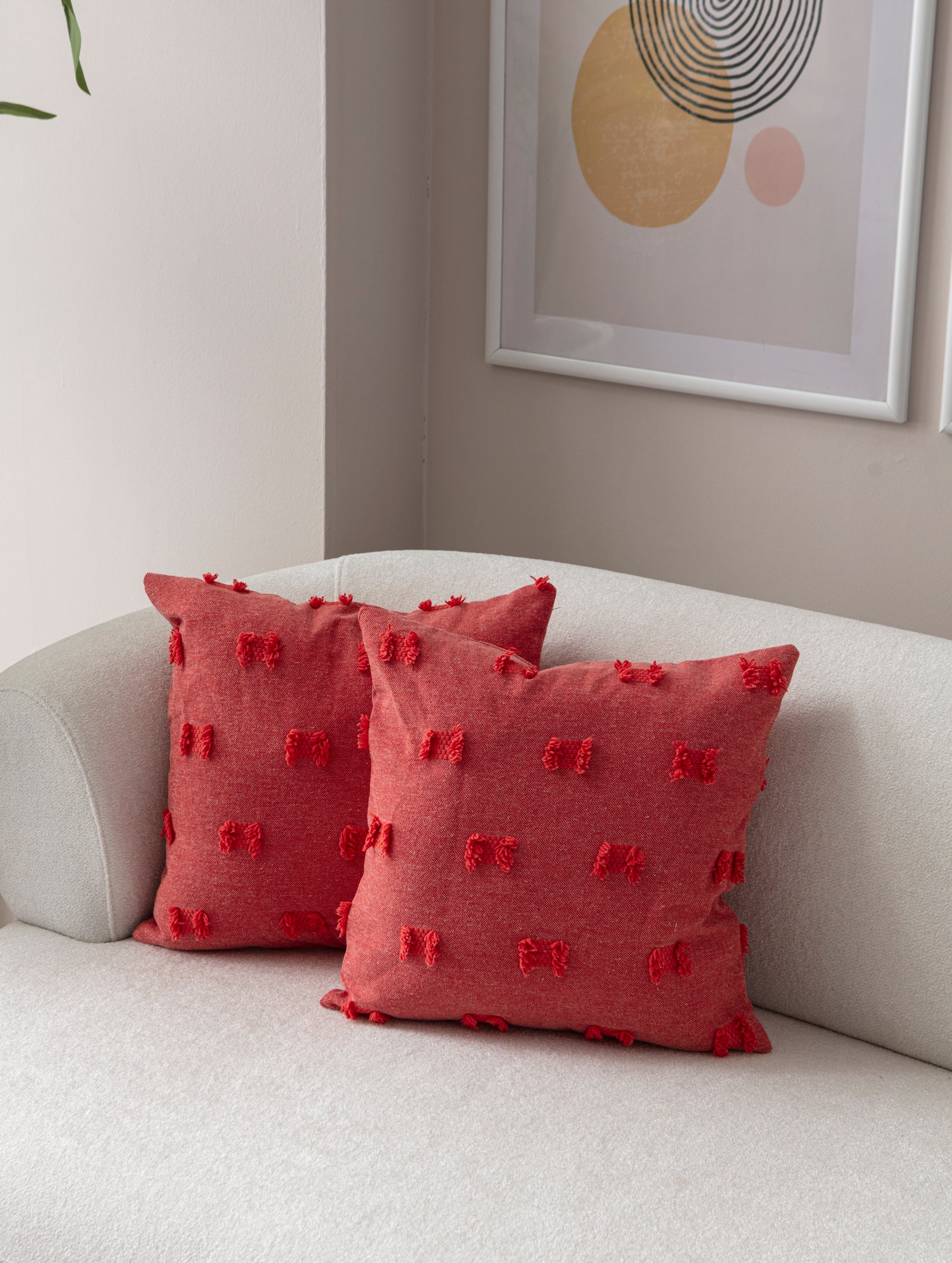 "Papyo" Bohem Puantiyeli, Dekoratif Keten Kırlent Kılıfı, Punch İşlemeli 43x43cm