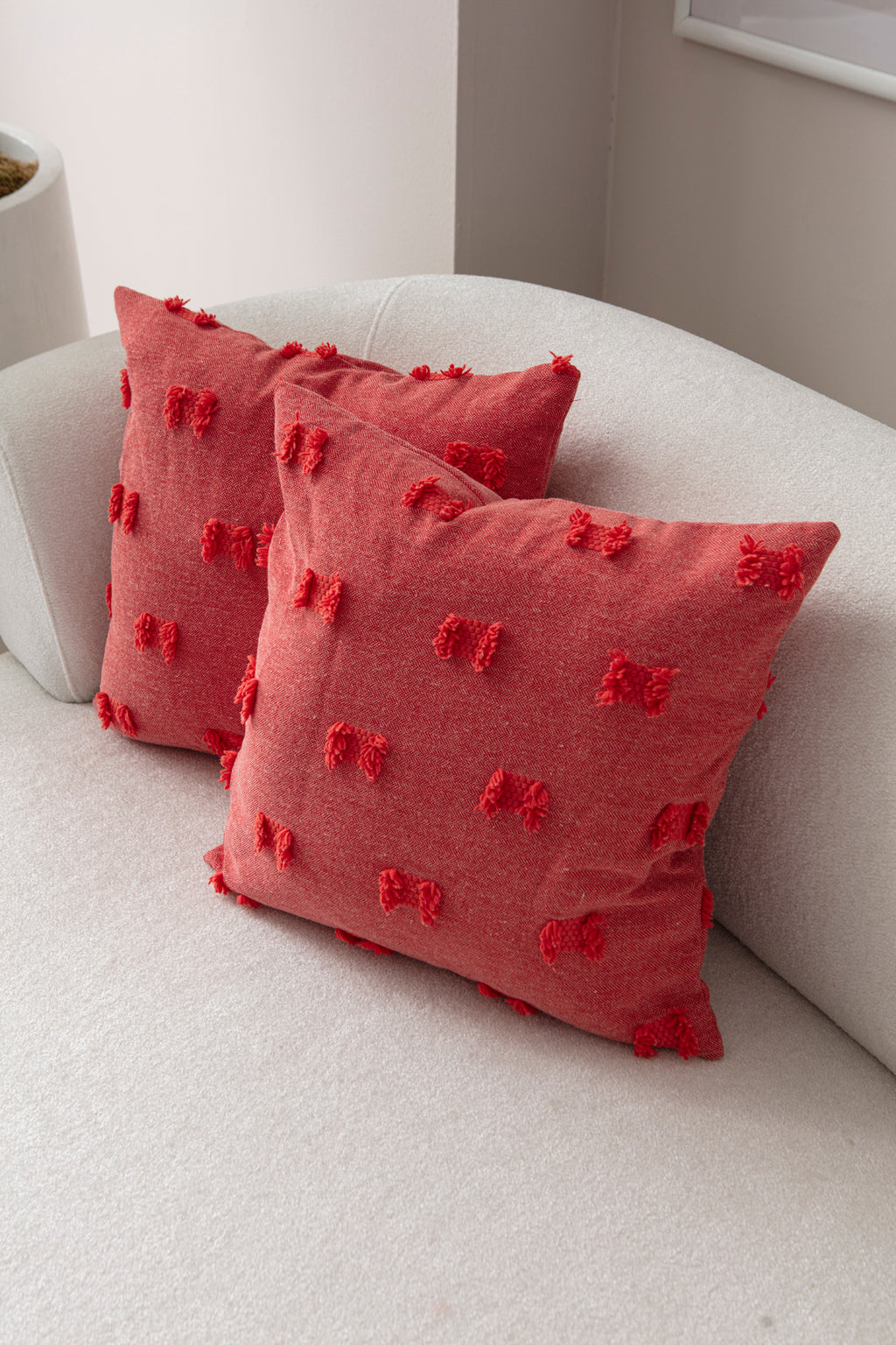 "Papyo" Bohem Puantiyeli, Dekoratif Keten Kırlent Kılıfı, Punch İşlemeli 43x43cm