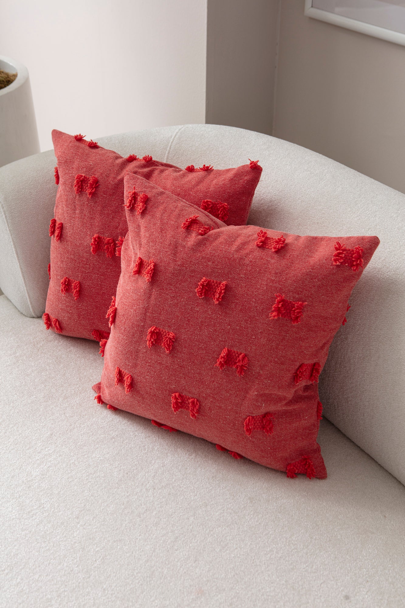 "Papyo" Bohem Puantiyeli, Dekoratif Keten Kırlent Kılıfı, Punch İşlemeli 43x43cm