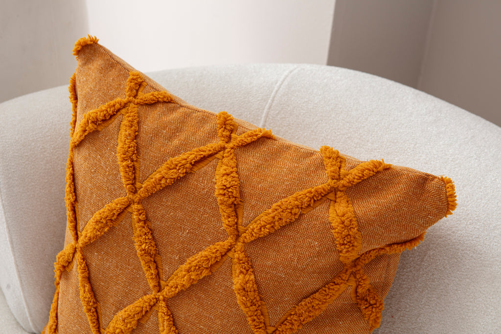 "Sarmal" Bohem Puantiyeli, Dekoratif Keten Kırlent Kılıfı, Punch İşlemeli Yastık Kılıfı 43x43cm