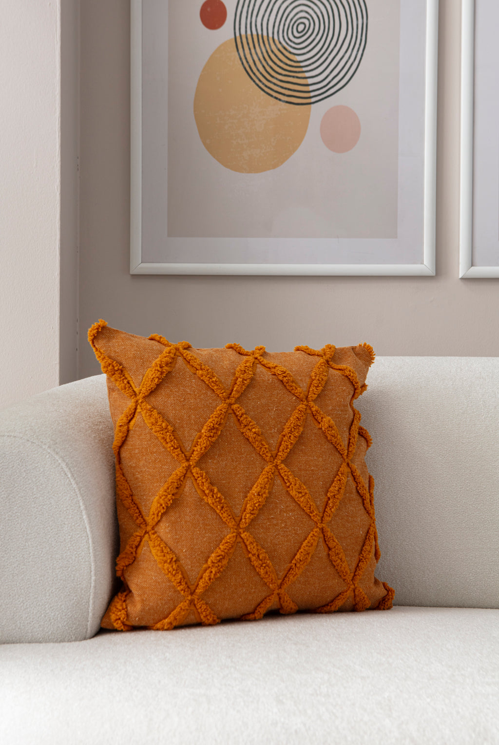 "Sarmal" Bohem Puantiyeli, Dekoratif Keten Kırlent Kılıfı, Punch İşlemeli Yastık Kılıfı 43x43cm