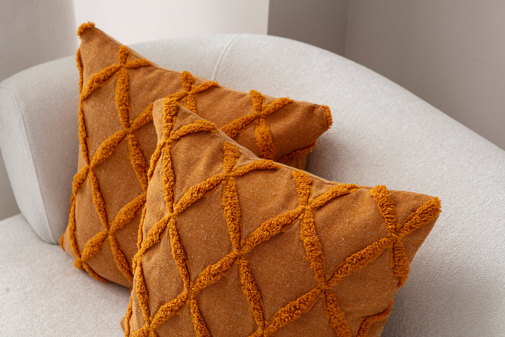 "Sarmal" Bohem Puantiyeli, Dekoratif Keten Kırlent Kılıfı, Punch İşlemeli Yastık Kılıfı 43x43cm