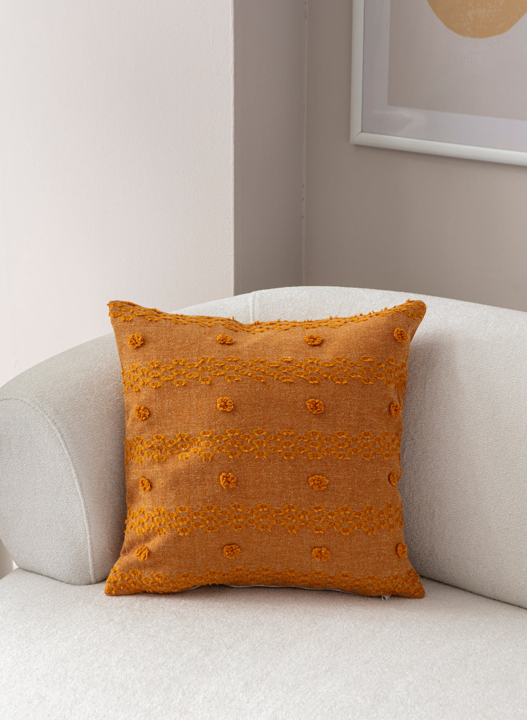 "Geometrik" Bohem Puantiyeli, Dekoratif Keten Kırlent Kılıfı, Punch İşlemeli 43x43cm