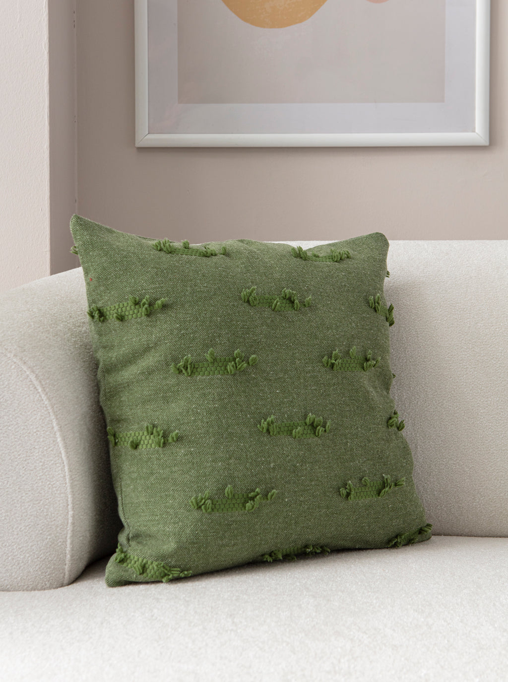 "Tırmık" Bohem Puantiyeli, Dekoratif Keten Kırlent Kılıfı, Punch İşlemeli Yastık Kılıfı 43x43cm