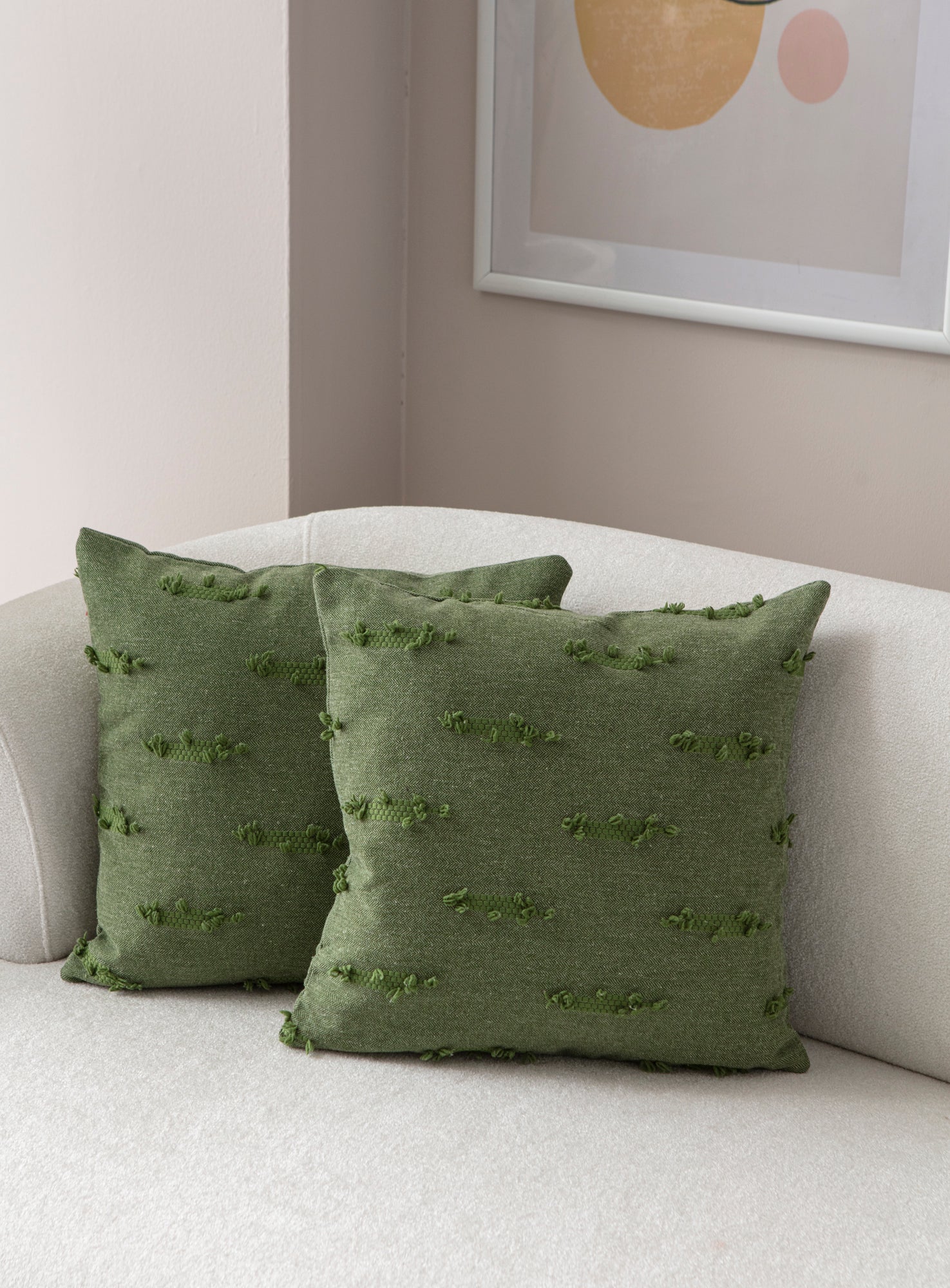 "Tırmık" Bohem Puantiyeli, Dekoratif Keten Kırlent Kılıfı, Punch İşlemeli Yastık Kılıfı 43x43cm