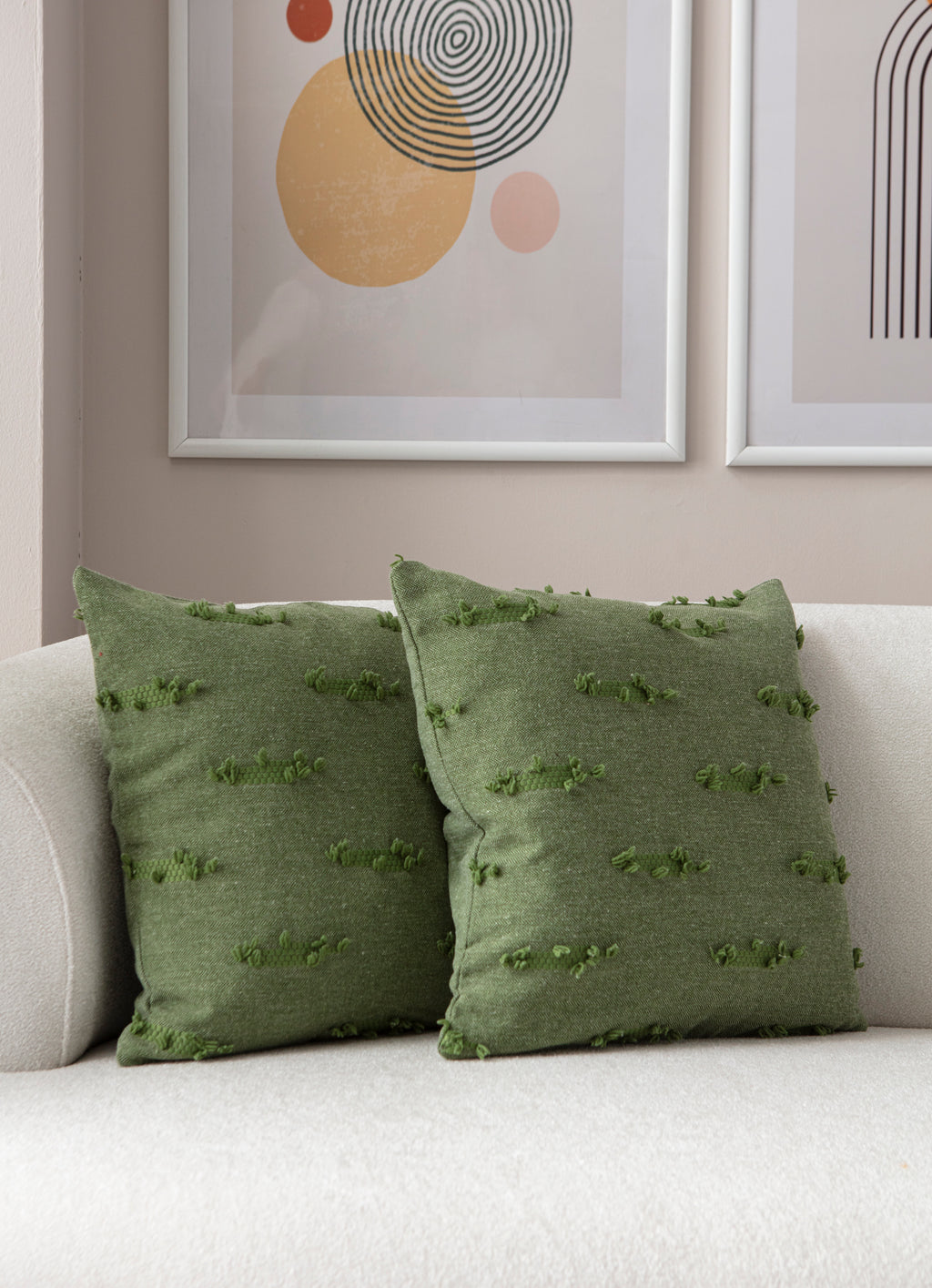 "Tırmık" Bohem Puantiyeli, Dekoratif Keten Kırlent Kılıfı, Punch İşlemeli Yastık Kılıfı 43x43cm